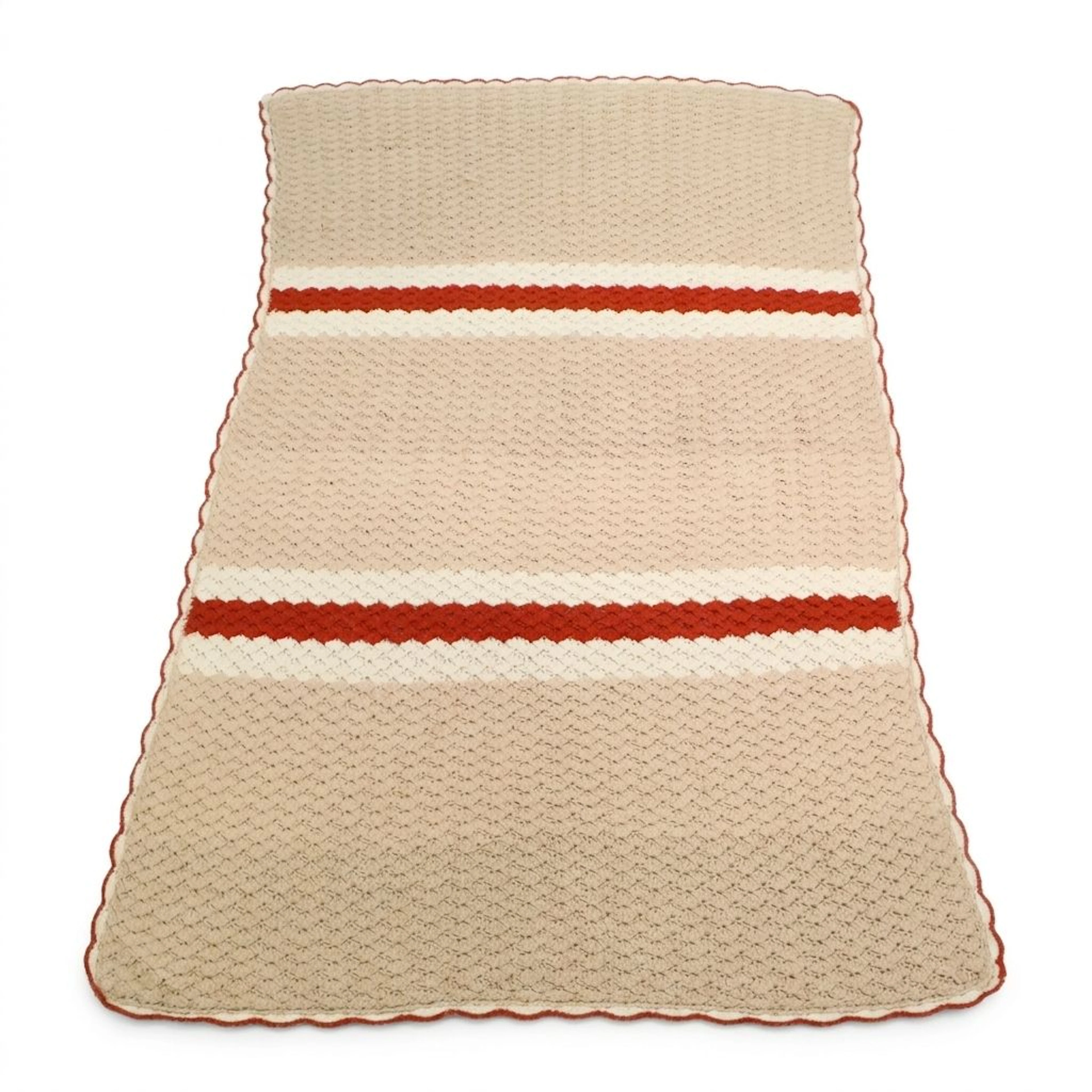 Handmade Beige and Burnt Orange Crocheted Blanket