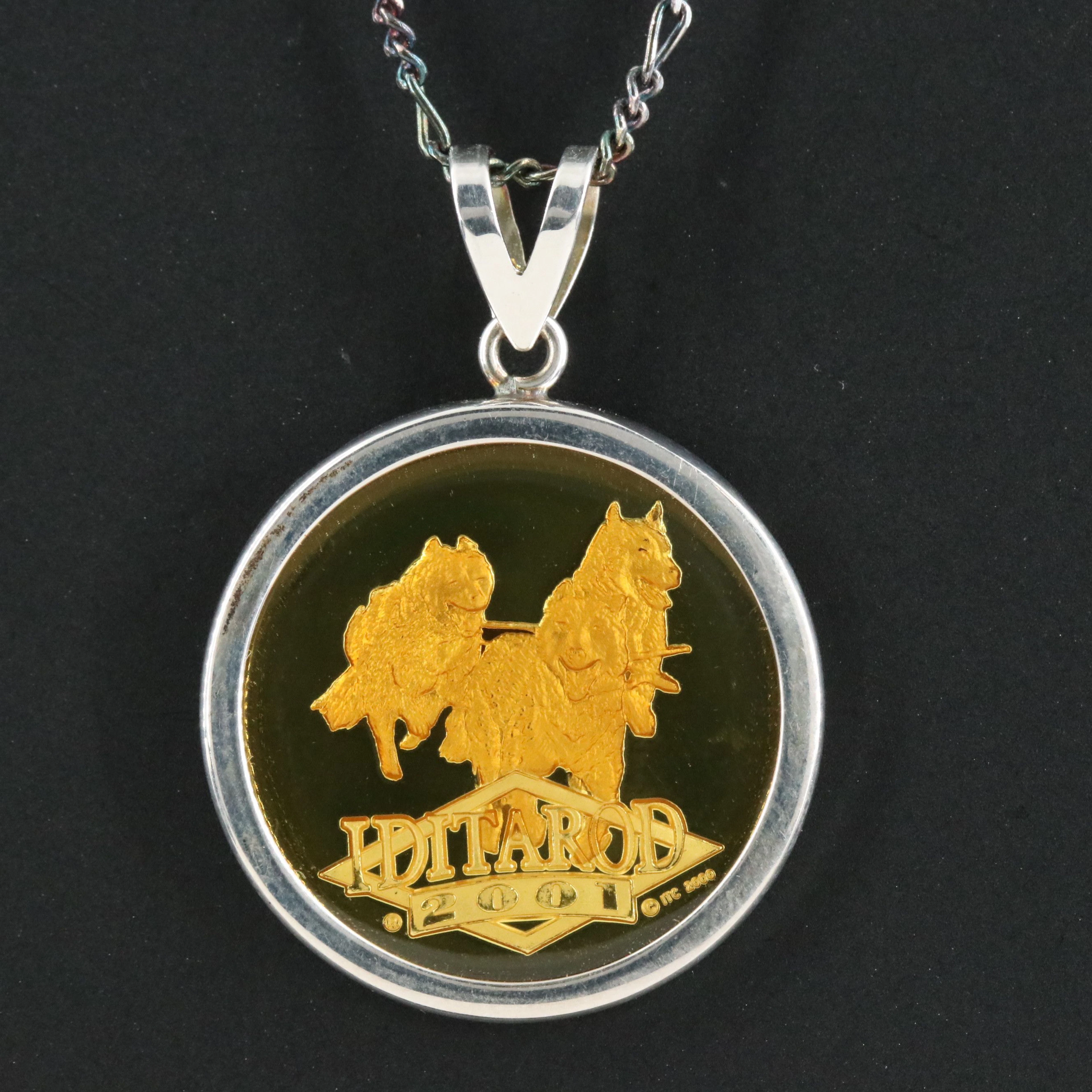 Alaska Mint Fine Silver and Sterling Iditarod Medallion Necklace
