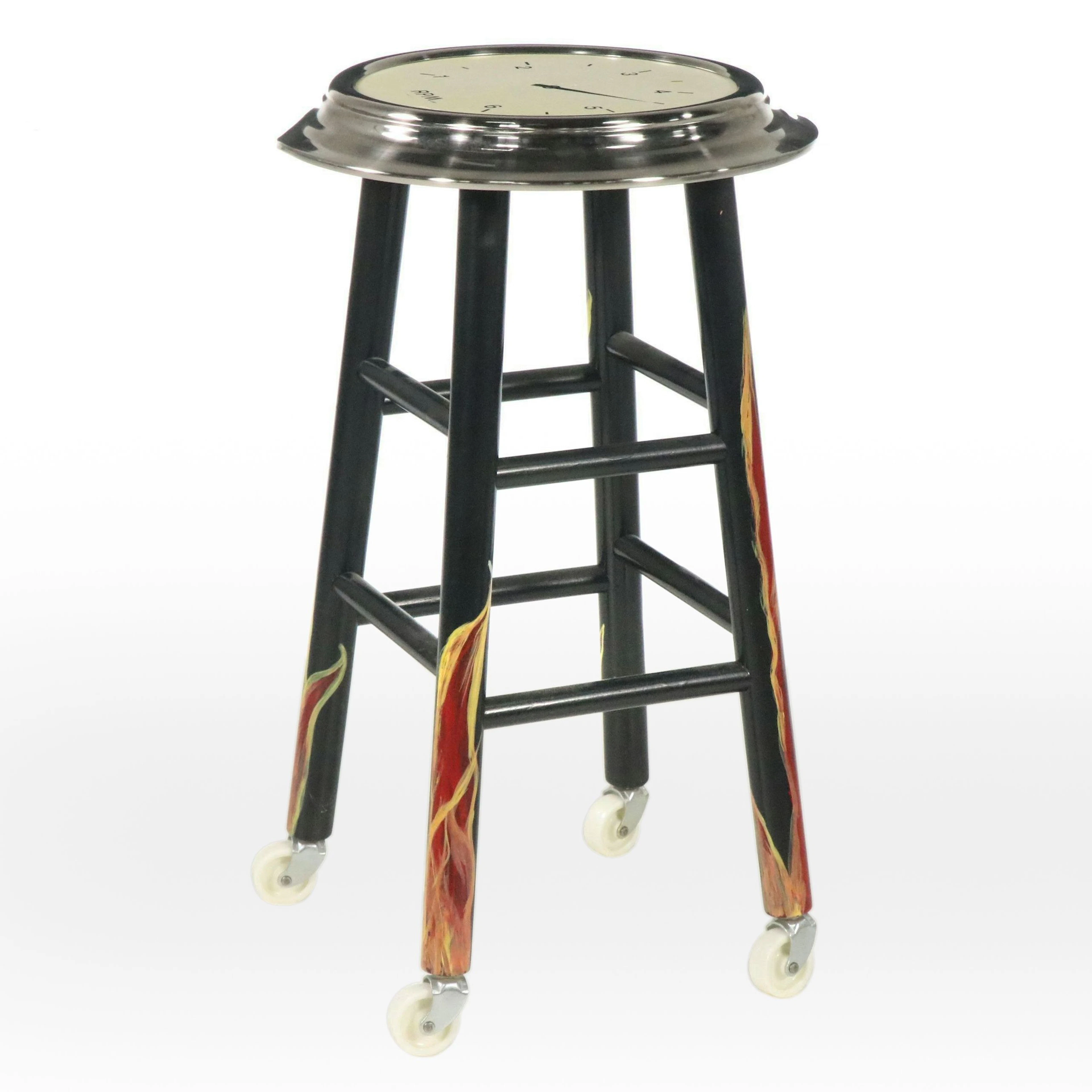 Paint-Decorated Wood Stool with Clock Seat