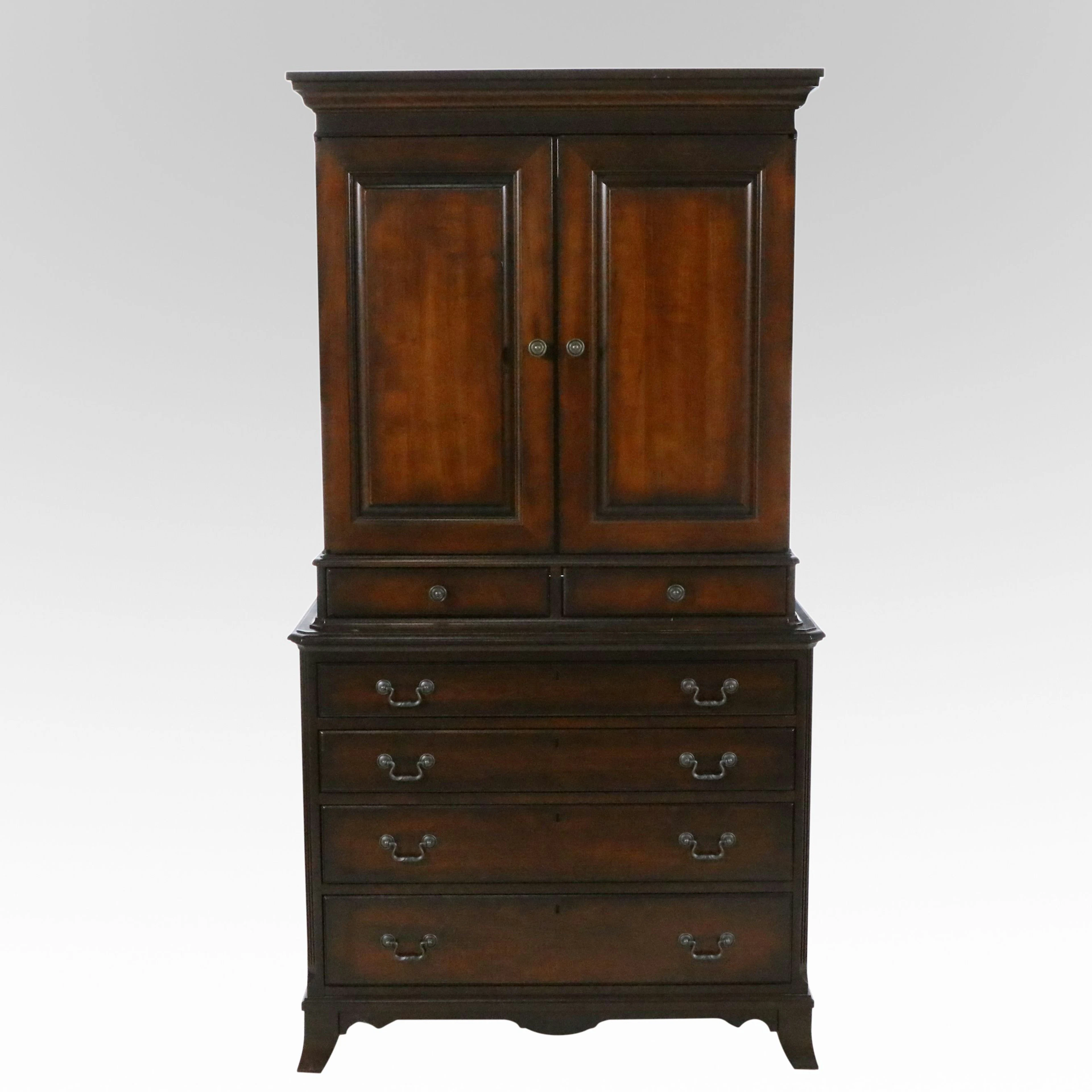 Georgian Style Mahogany Entertainment Armoire, Late 20th Century