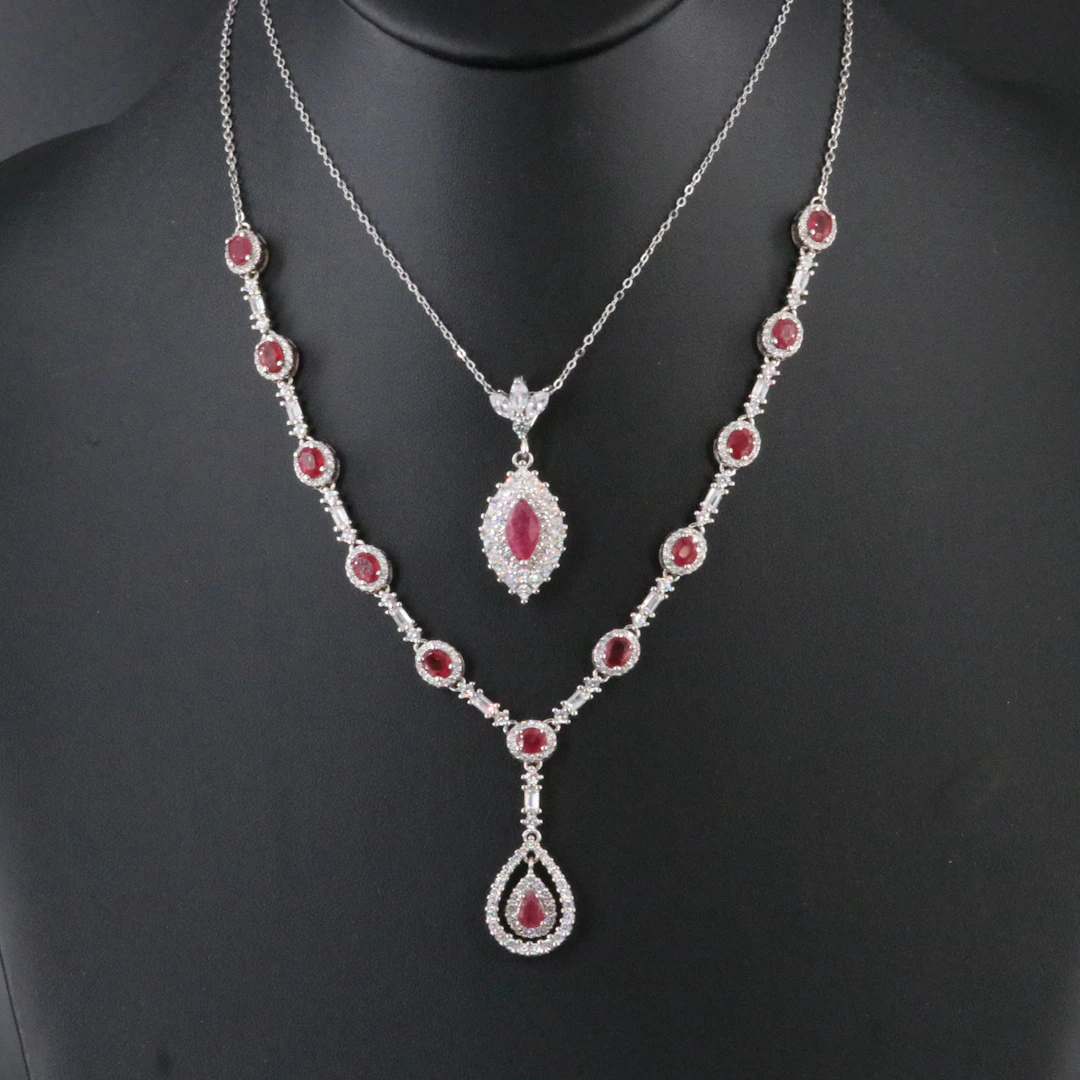 Sterling Filled Corundum and CZ Necklaces