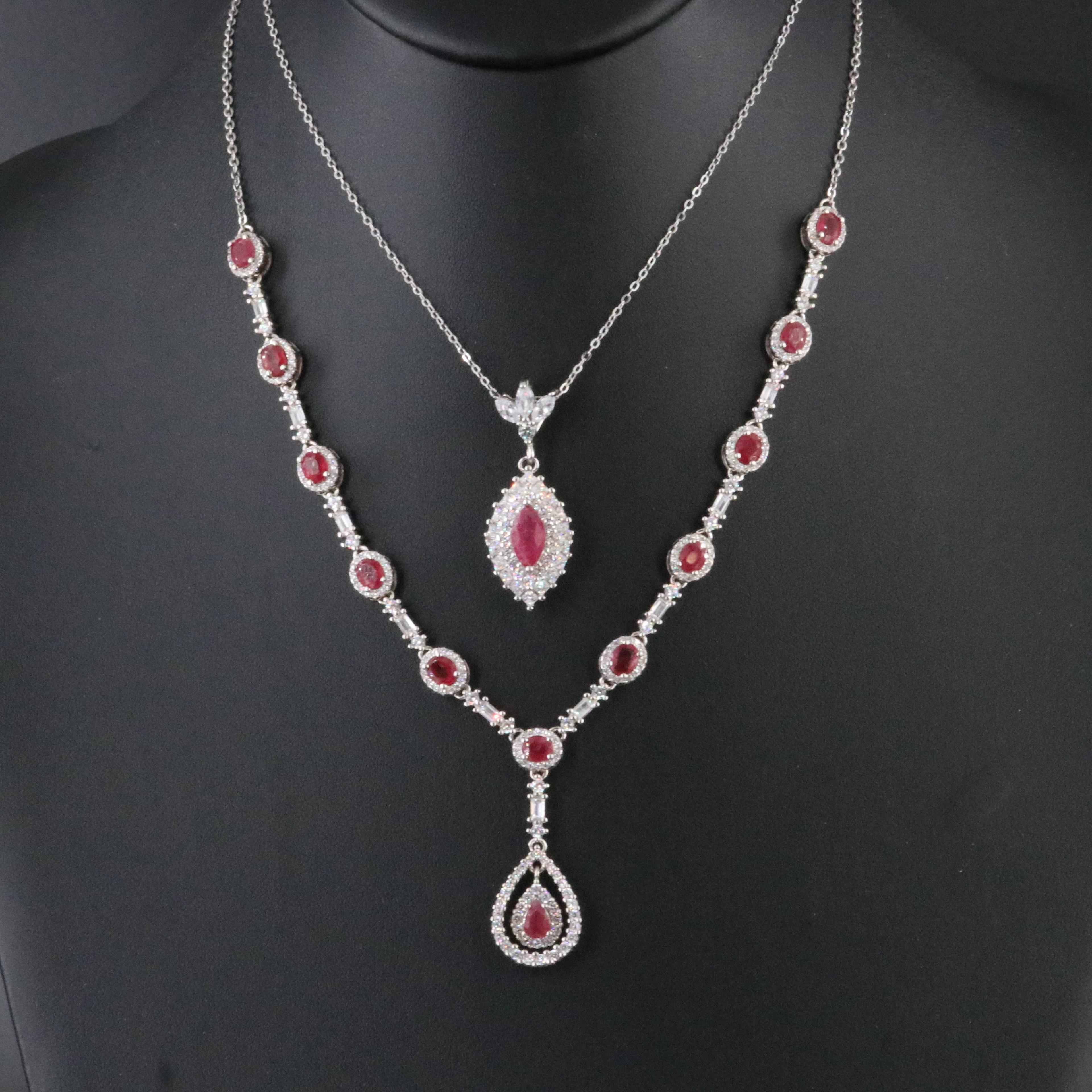 Sterling Filled Corundum and CZ Necklaces