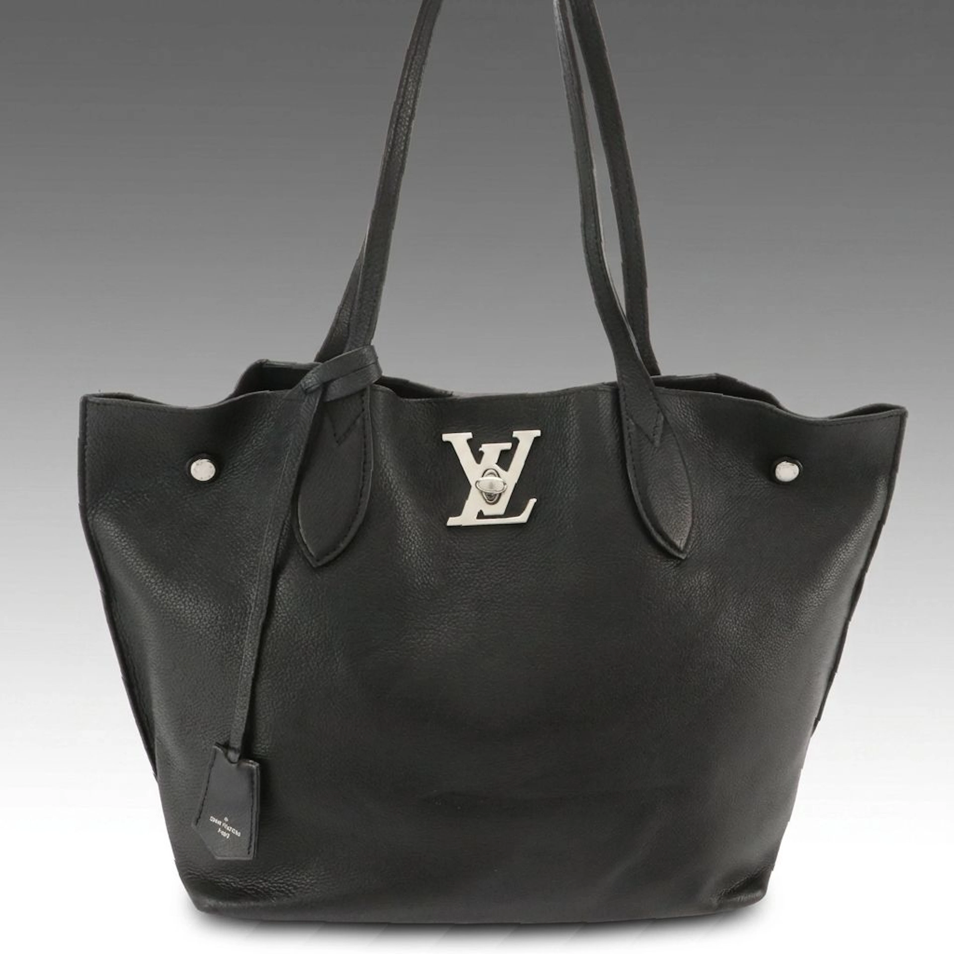 Louis Vuitton Lockme Go Cabas Tote Bag in Black Grained Calfskin Leather