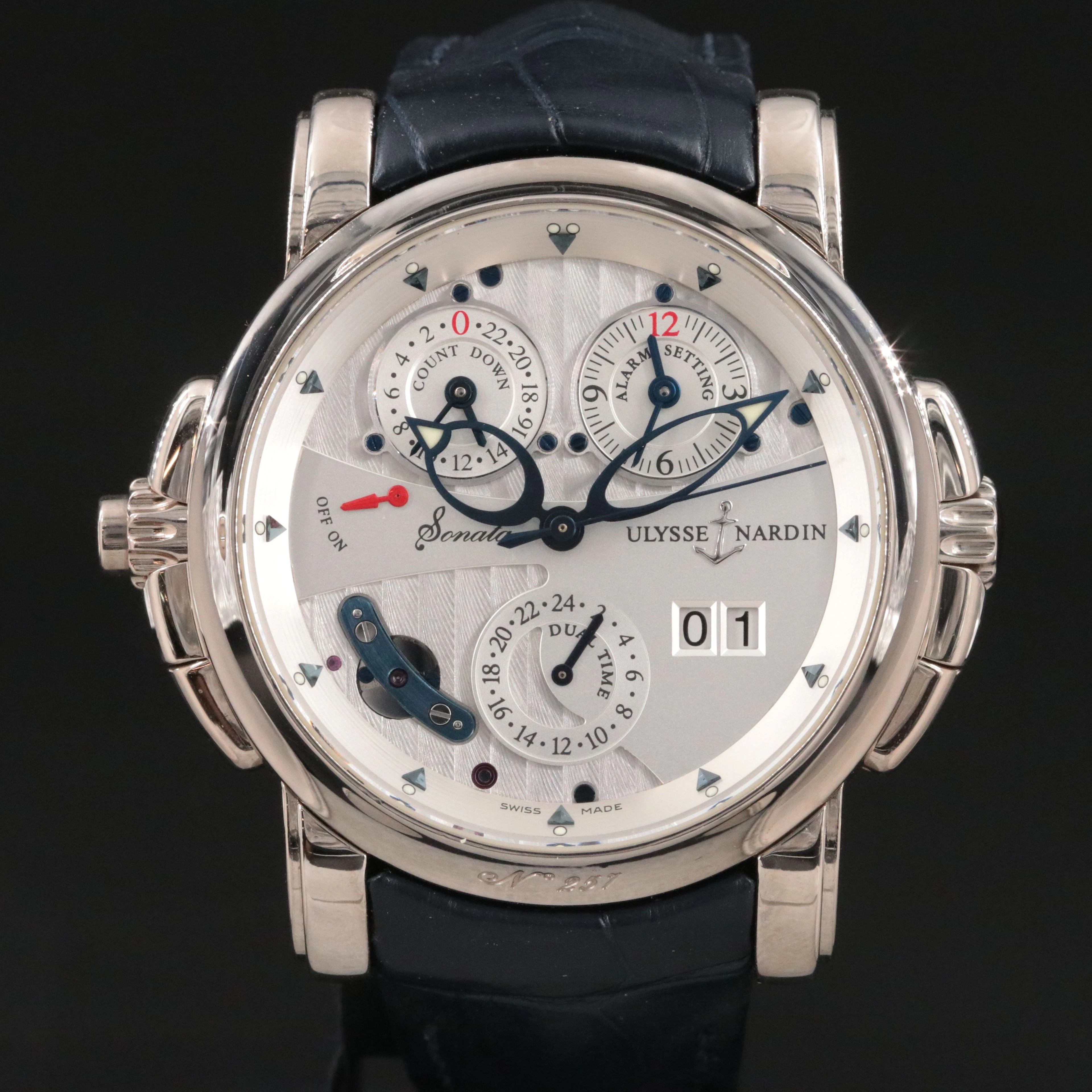 18K Ulysse Nardin Sonata Cathedral 670.88 Dual Time Alarm Watch c.2017