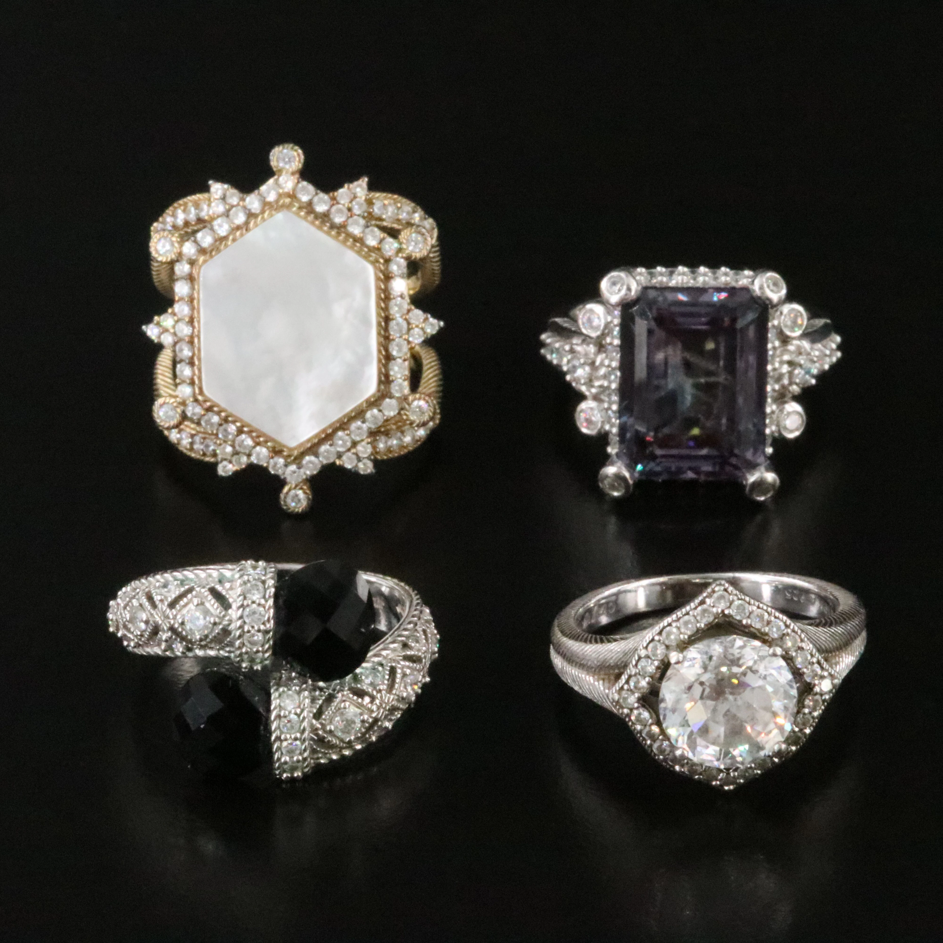 Judith Ripka Sterling Ring Collection Featuring Black Onyx and Mother-of-Pearl