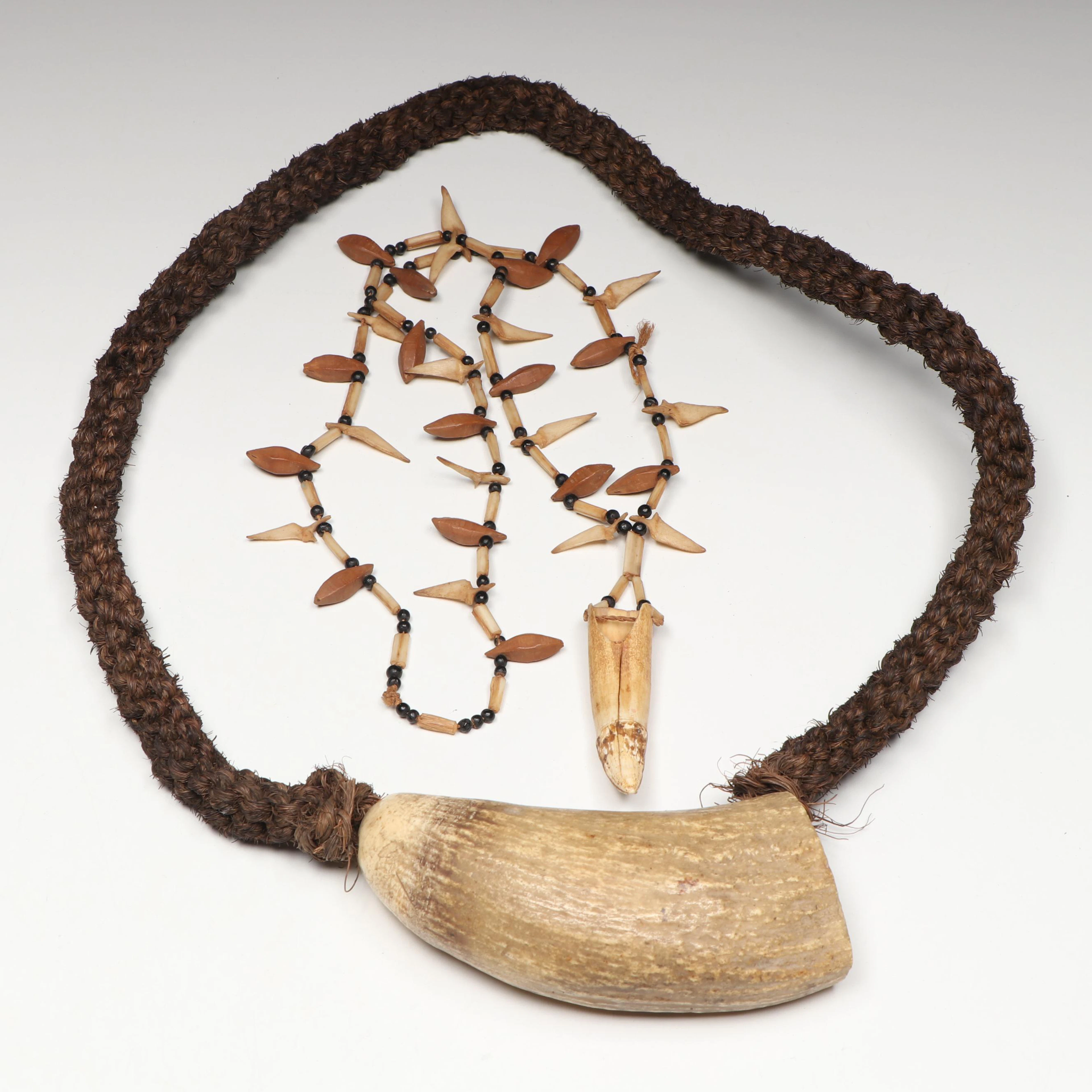 Fijian Fossilized Sperm Whale Tooth Tabua with Other Fossil Tooth Necklace