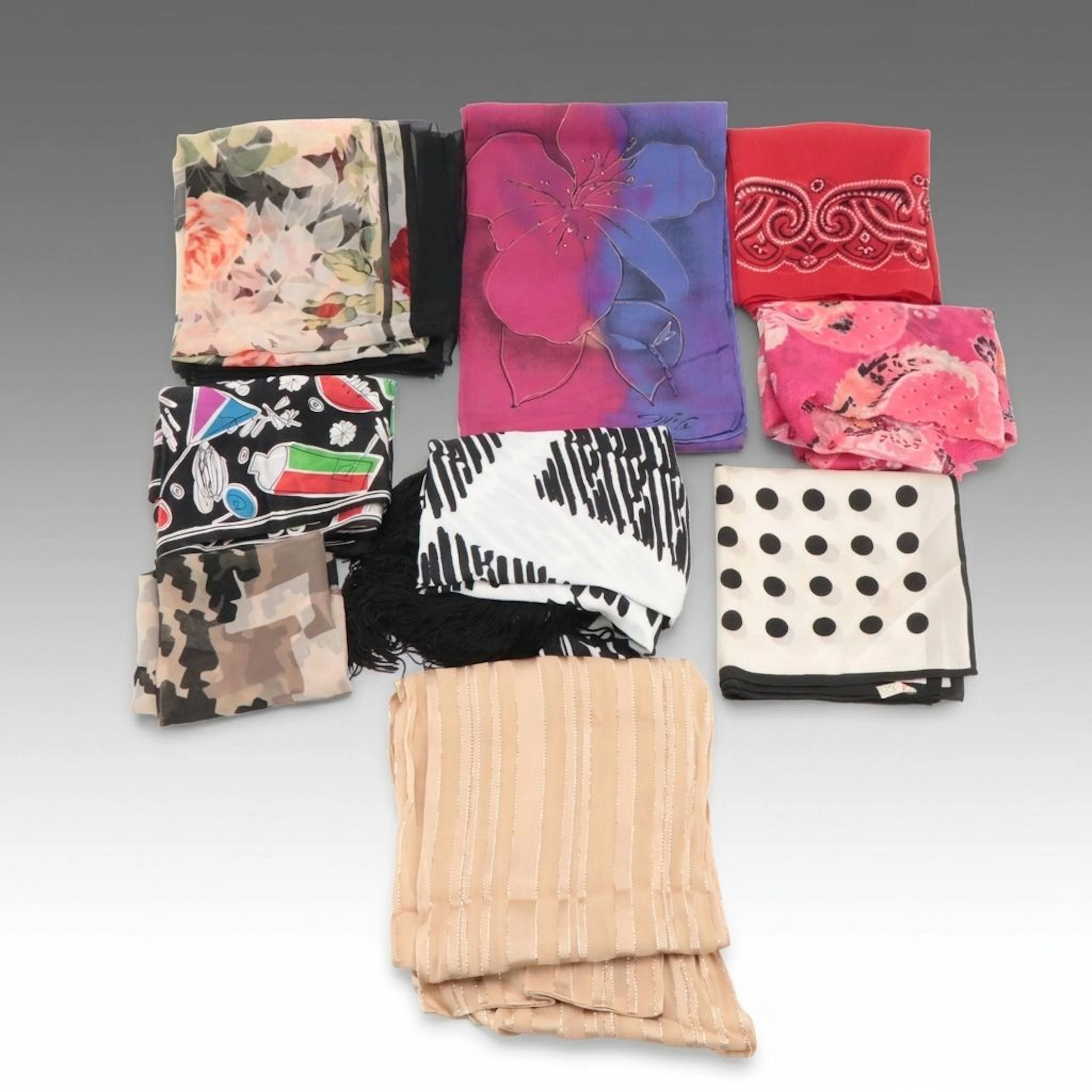 Perry Ellis & Sulka Silk Scarves with Geoffrey Beene and Other Scarves