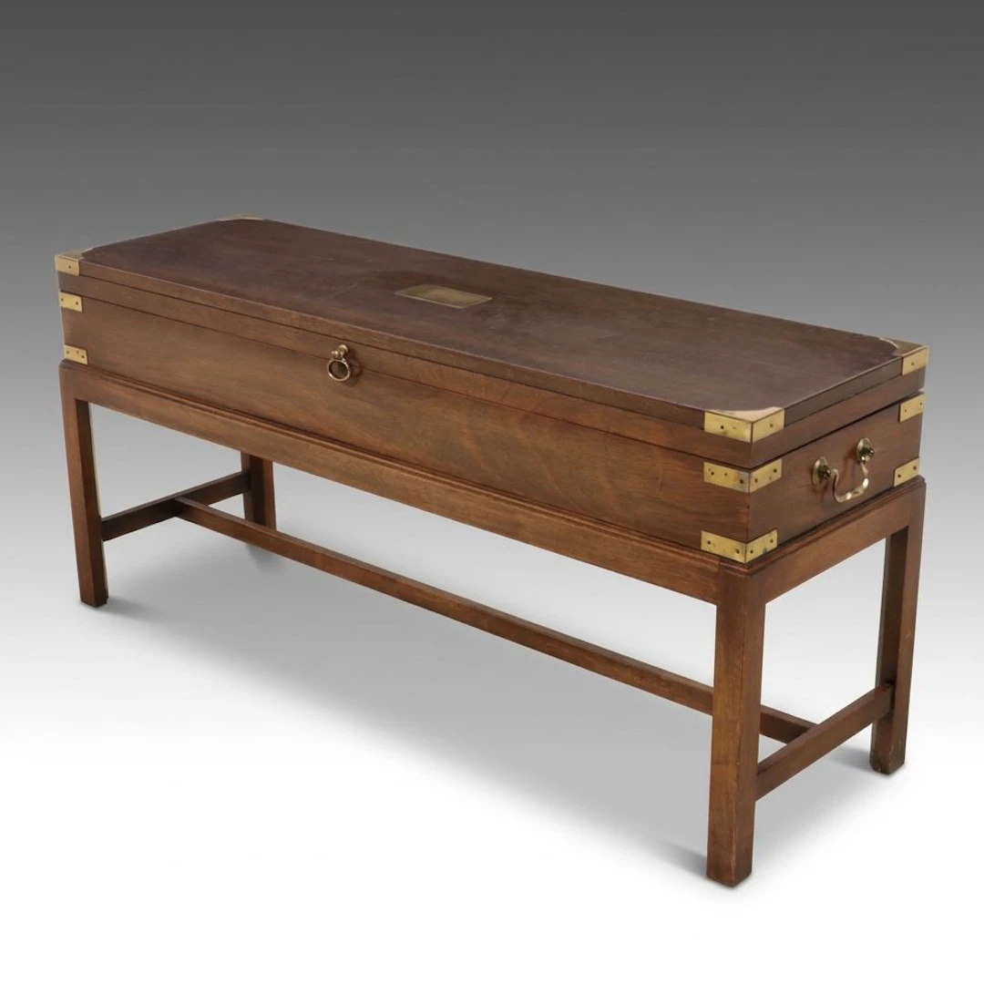 Tradition House Campaign Style Mahogany Document Chest on Stand, Late 20th C.