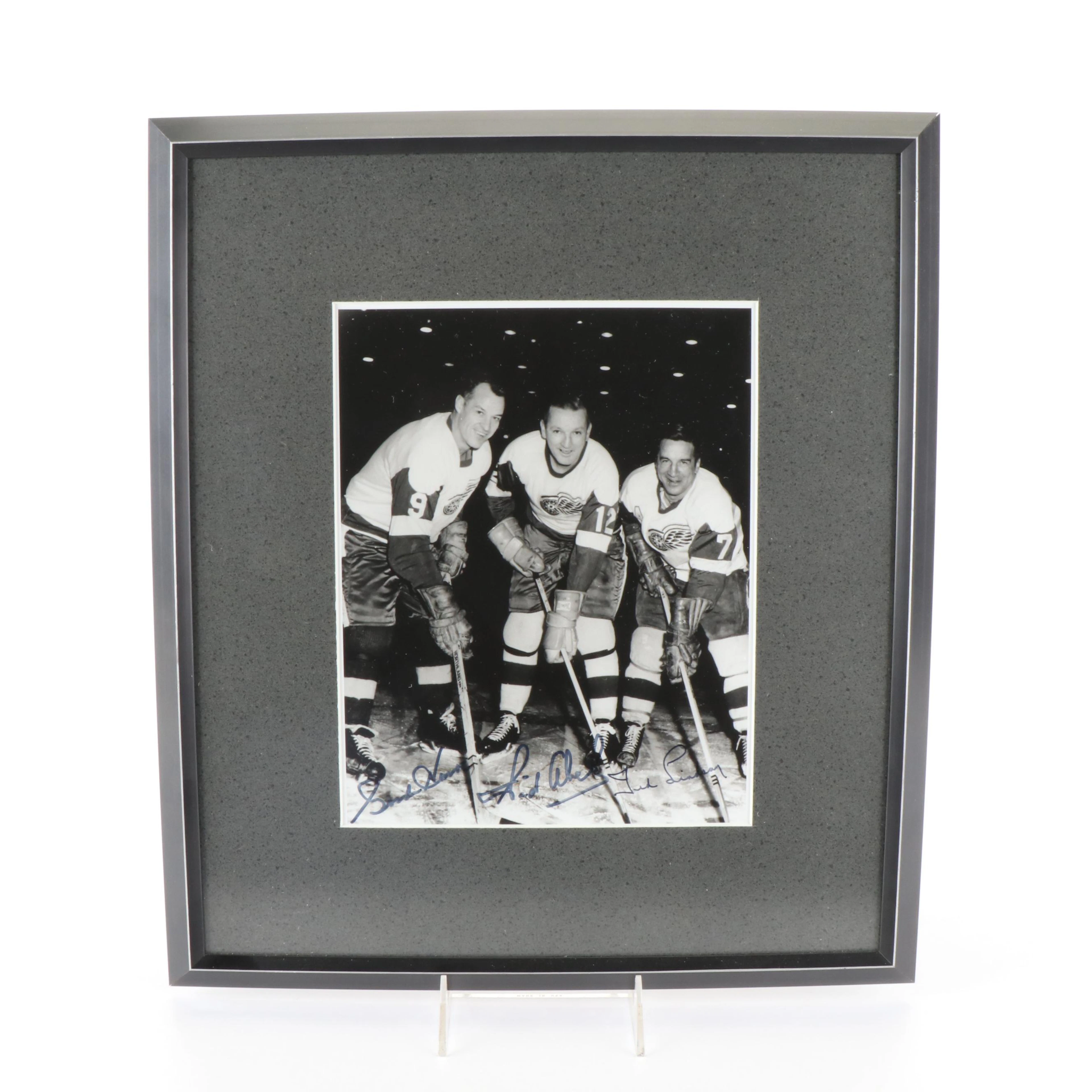 Gordie Howe, Sid Abel, Ted Lindsay Signed Photo, Detroit Red Wings, HOF