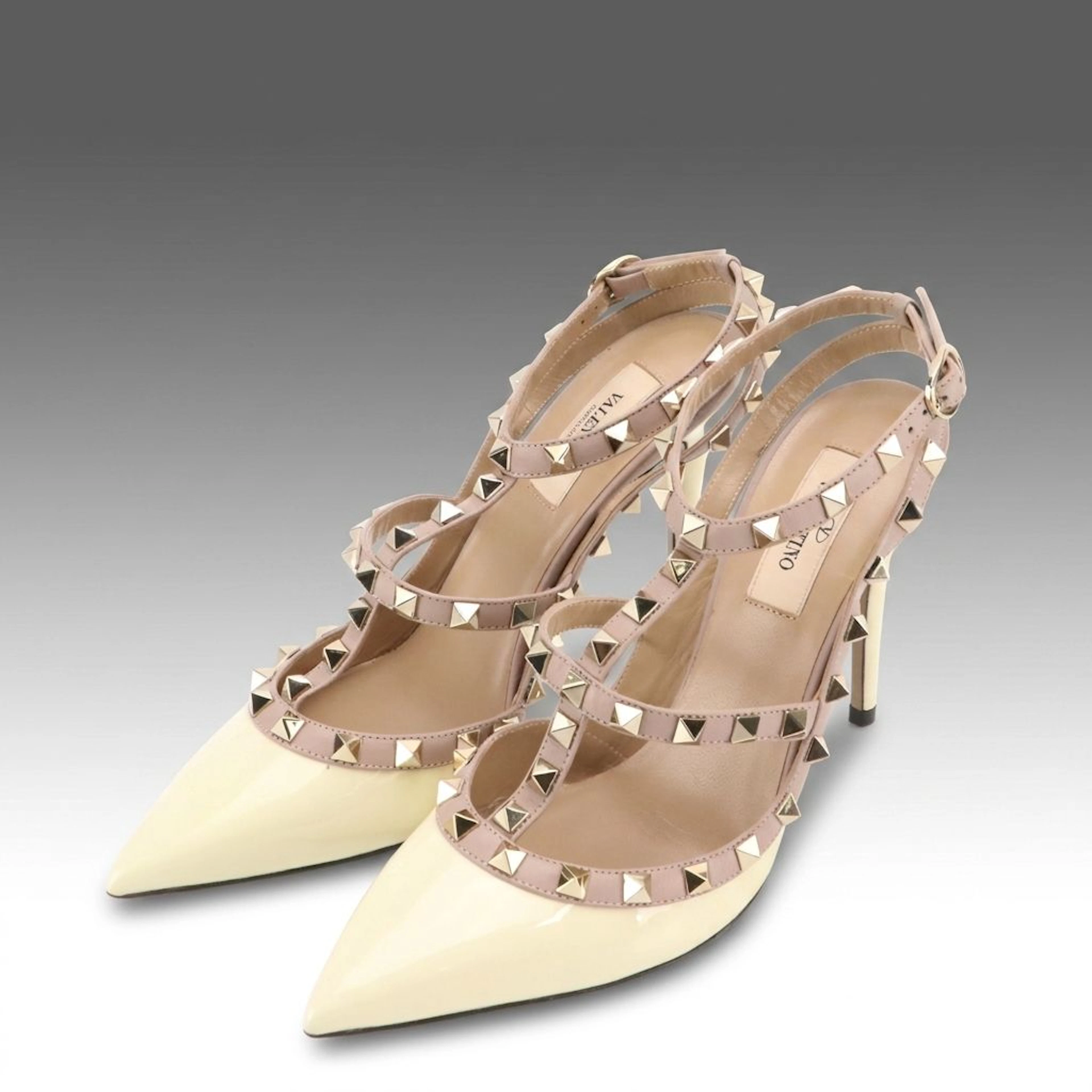 Valentino Garavani Rockstud Strappy Slingback Heels in Patent Leather/Leather