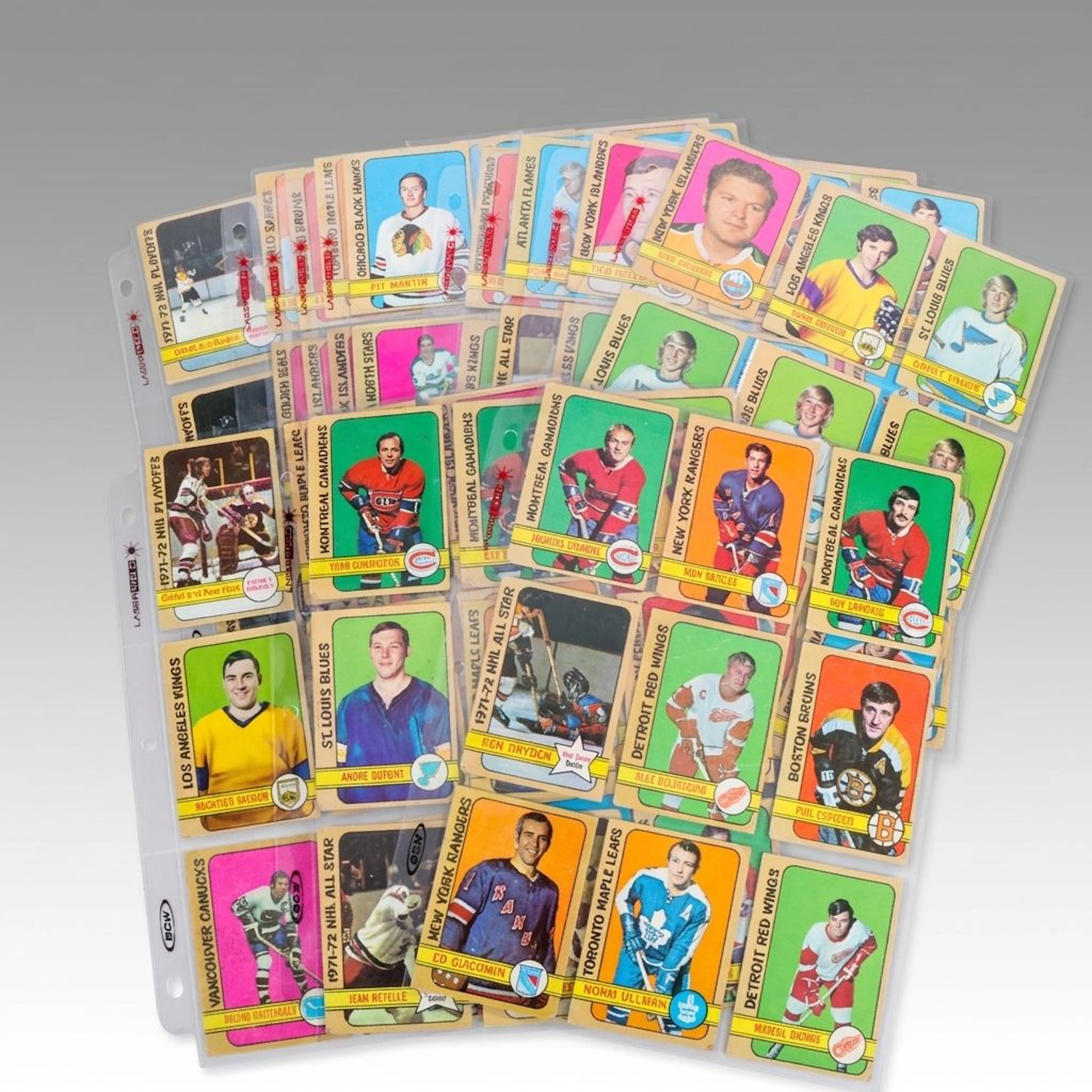 1972-73 Topps Hockey Cards with Phil Esposito, Guy Lapointe, and Ken Dryden