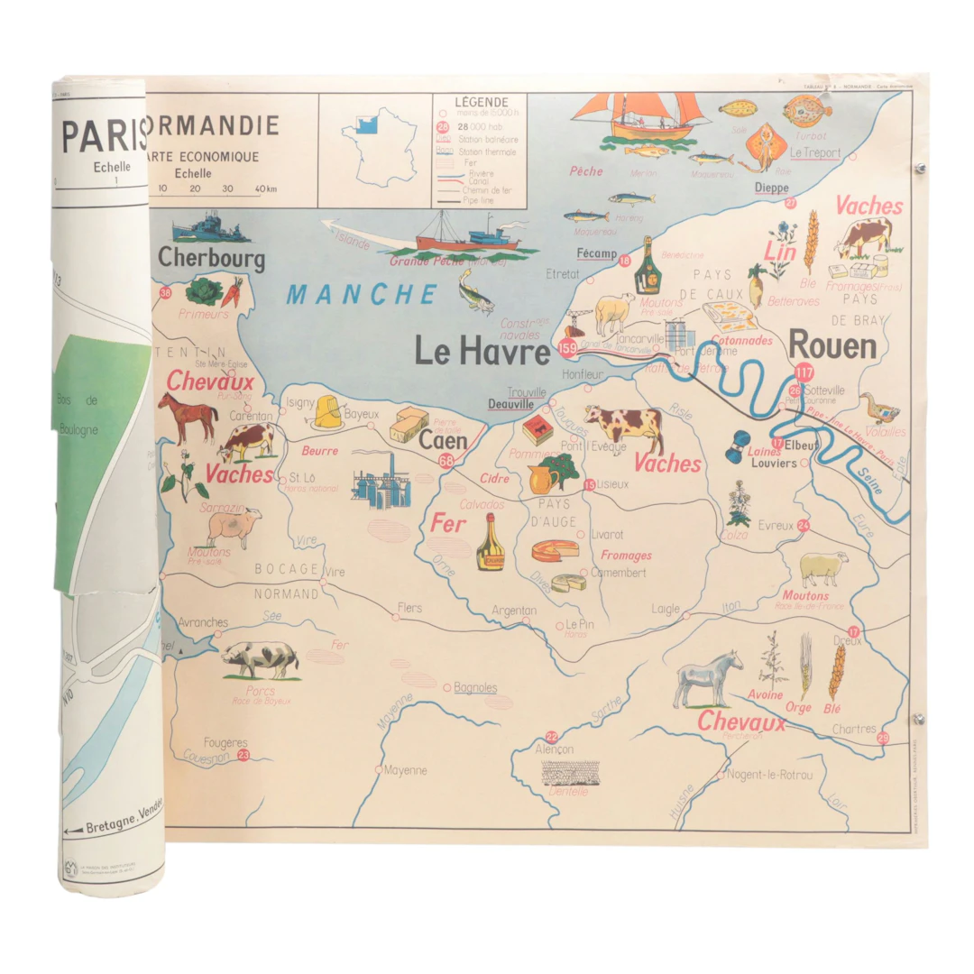 French-Language Lithograph Maps "Région Parisienne" and "Normandie"