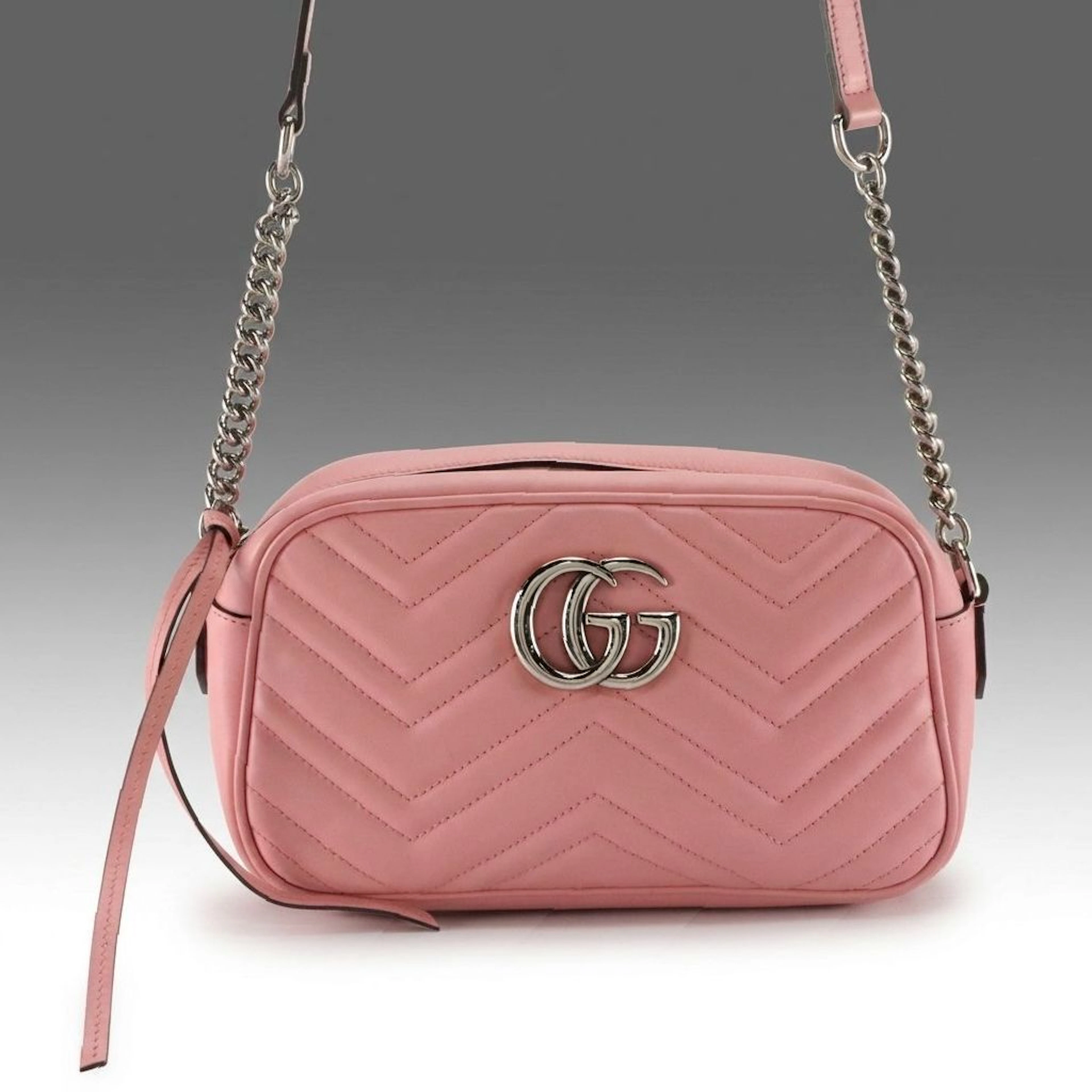 Gucci GG Quilted Chevron Pink Leather Marmont Camera Bag