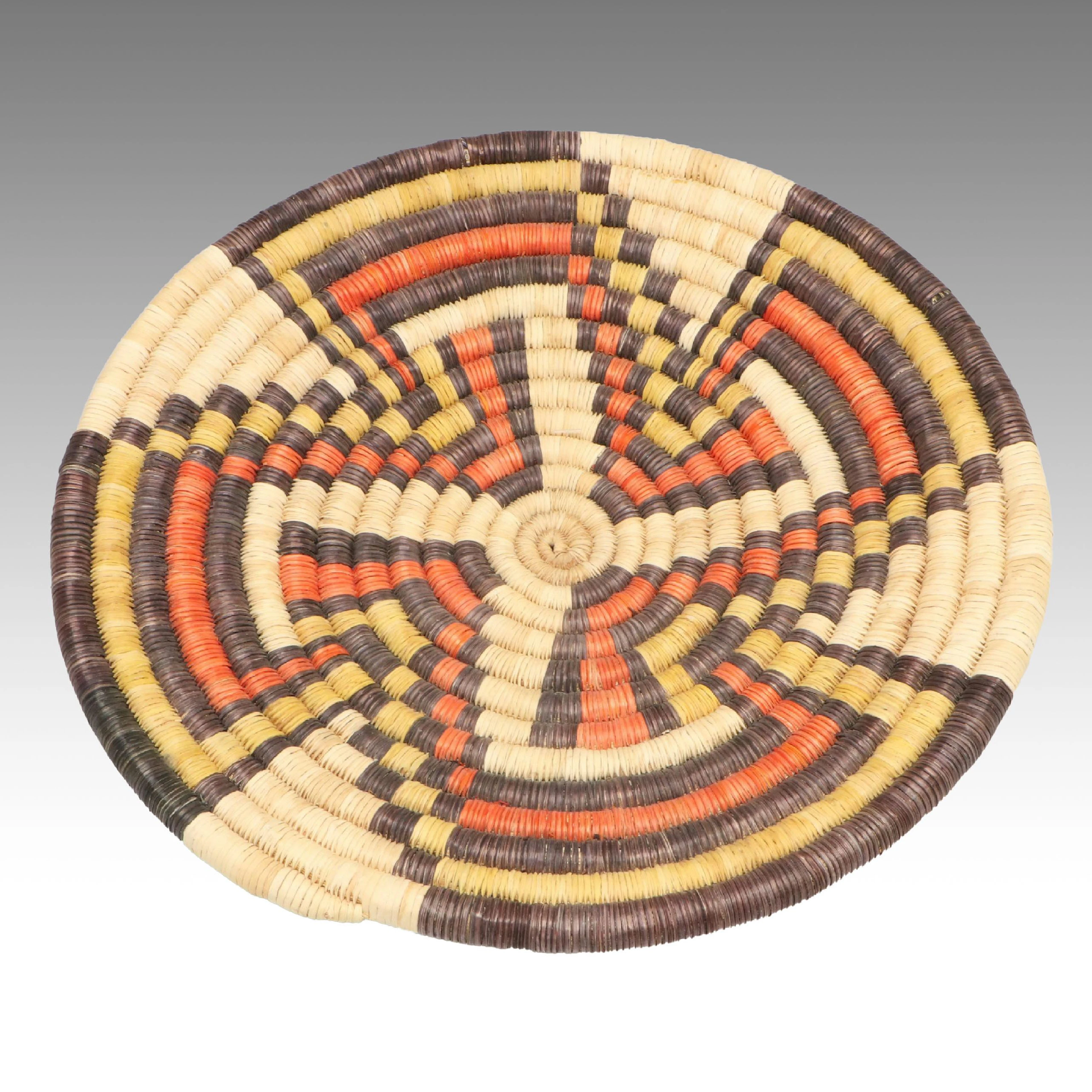 Hopi Third Mesa Coiled Yucca and Galleta Grass Polychrome Basketry