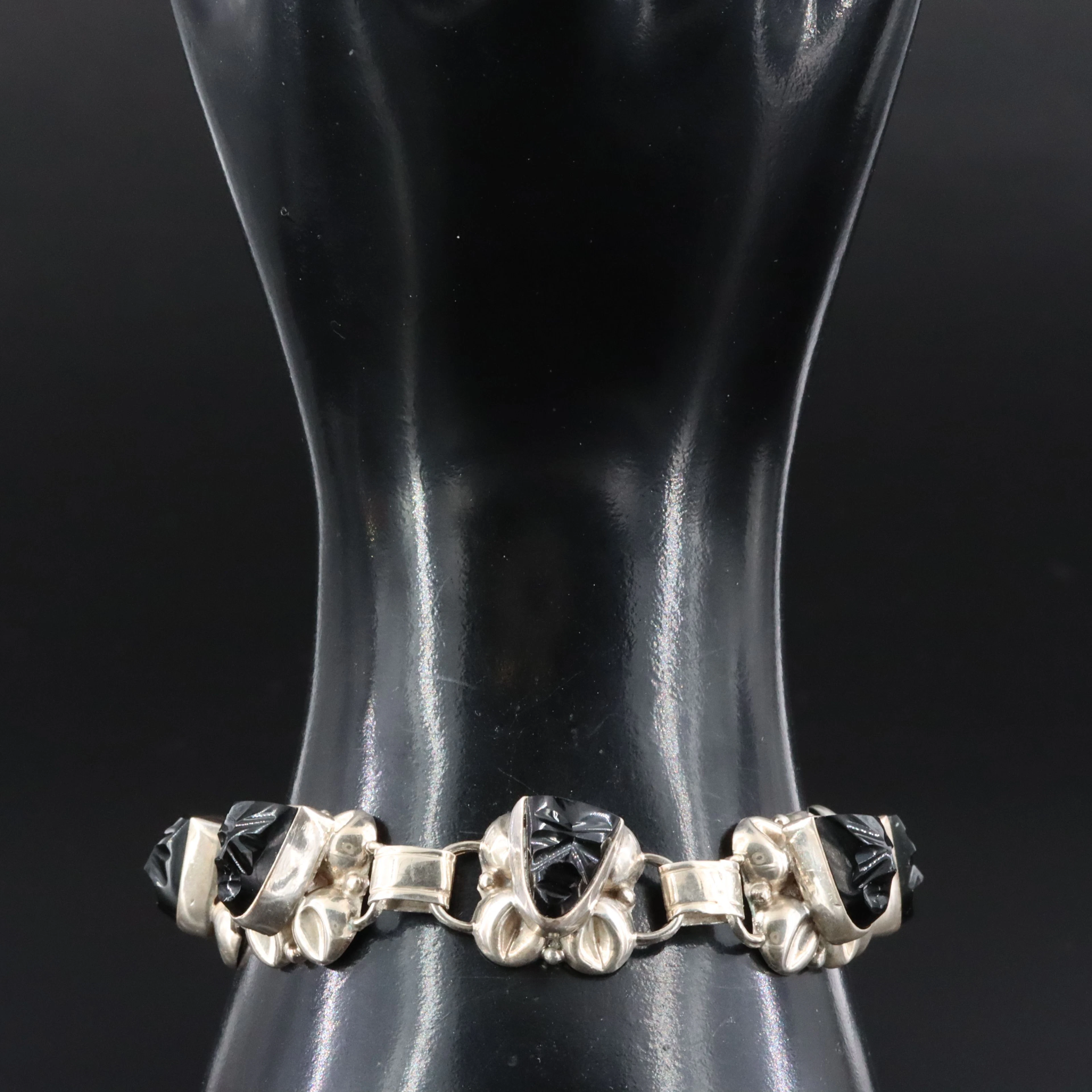 Mexican Sterling Obsidian Mask Bracelet