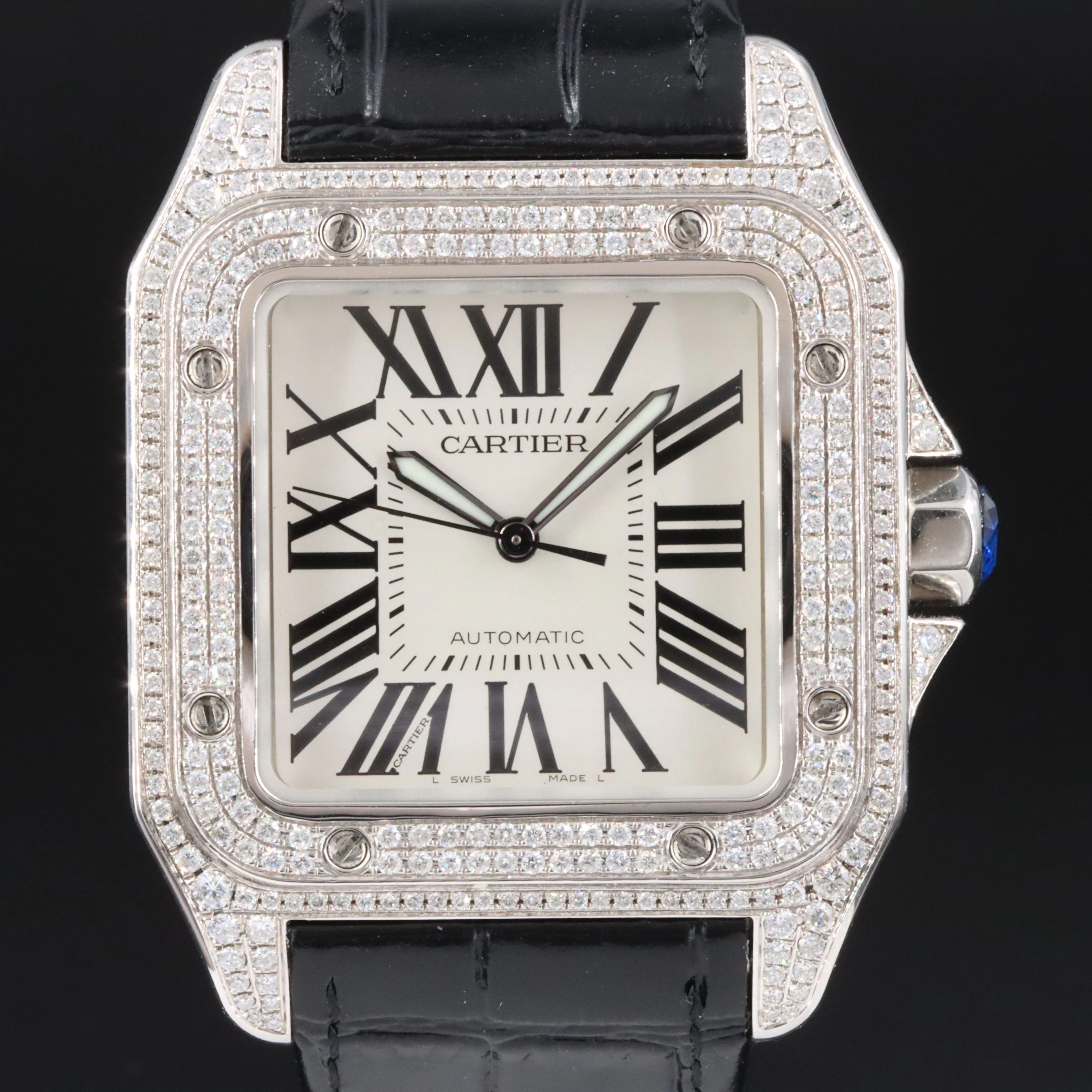 Cartier Santos 100 Large Diamonds Steel Automatic Watch W20073X8
