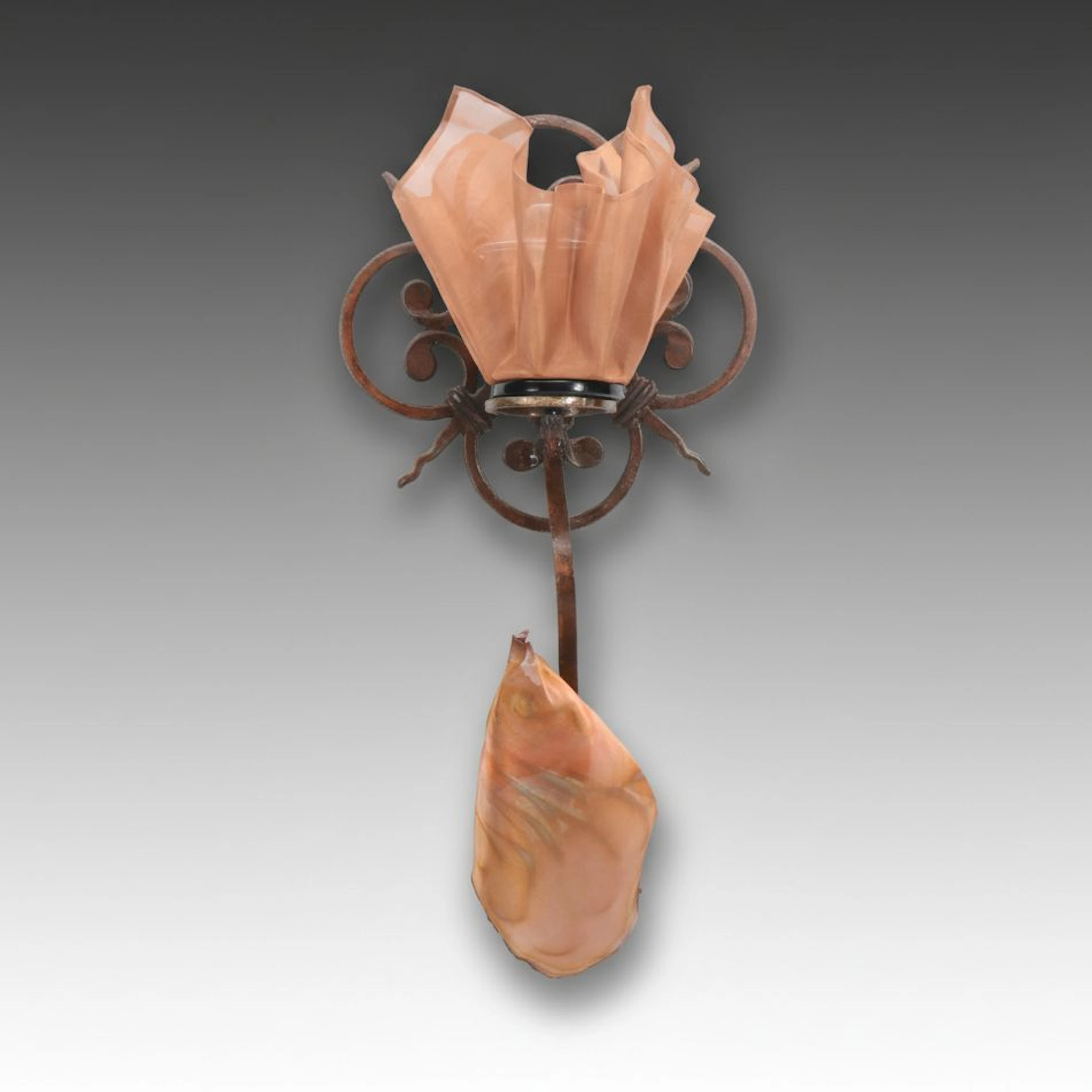 Gothic Revival Artisan Style Iron Wall Candle Sconce with Mesh Shade