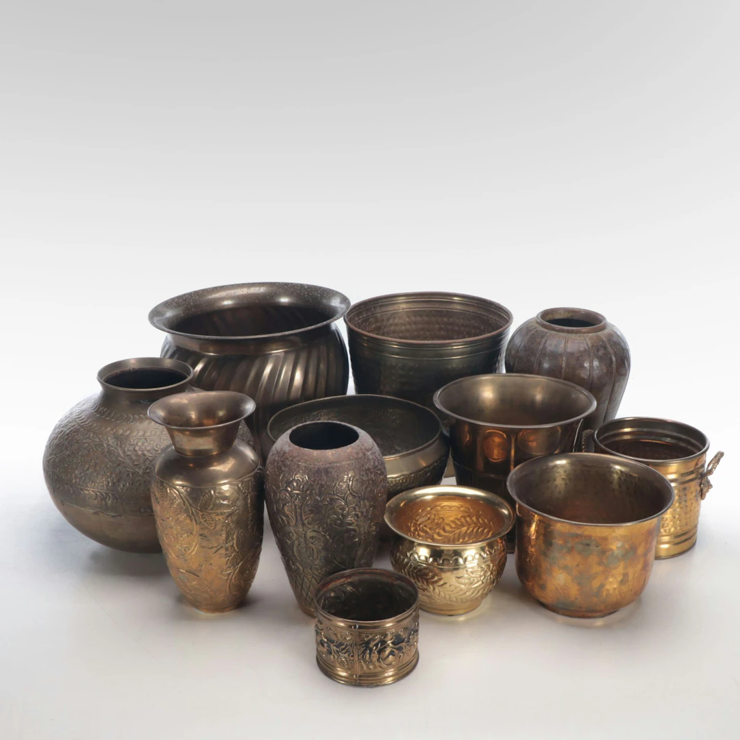 Hammered and Etched Brass Planters
