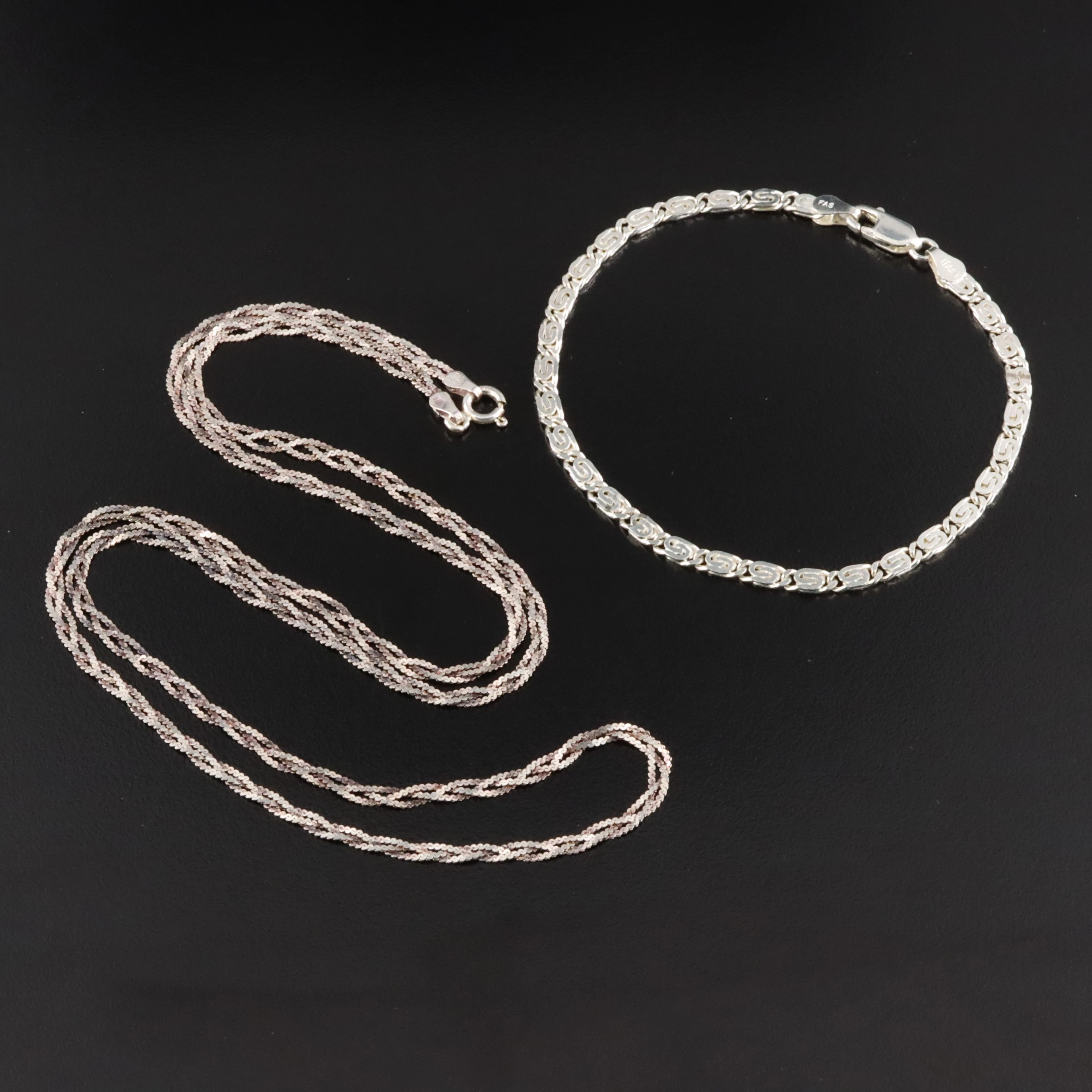 Italian Sterling Braided Serpentine Chain Necklace & Snail Chain Bracelet