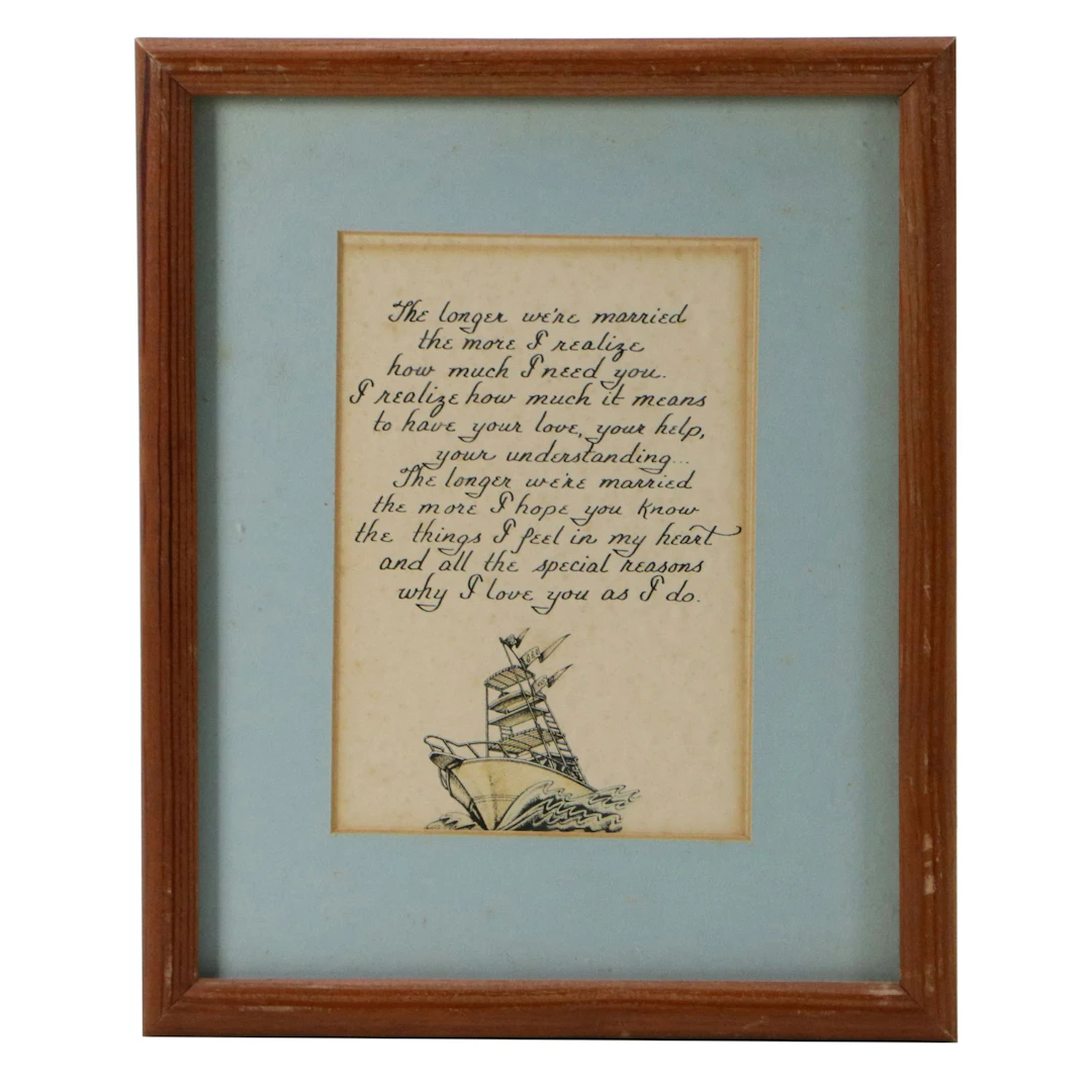 Vintage Maritime Lithograph Marriage Memento