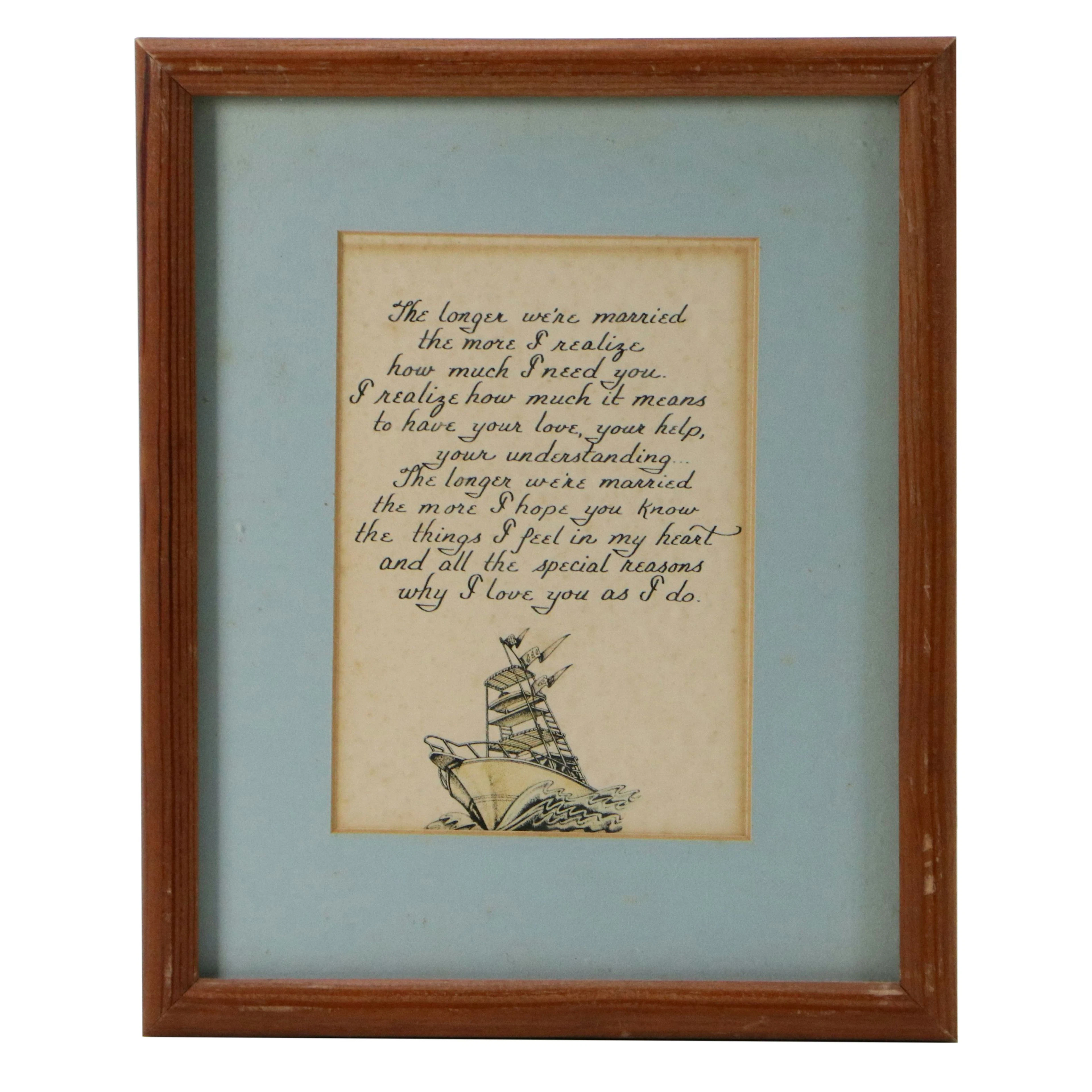 Vintage Maritime Lithograph Marriage Memento