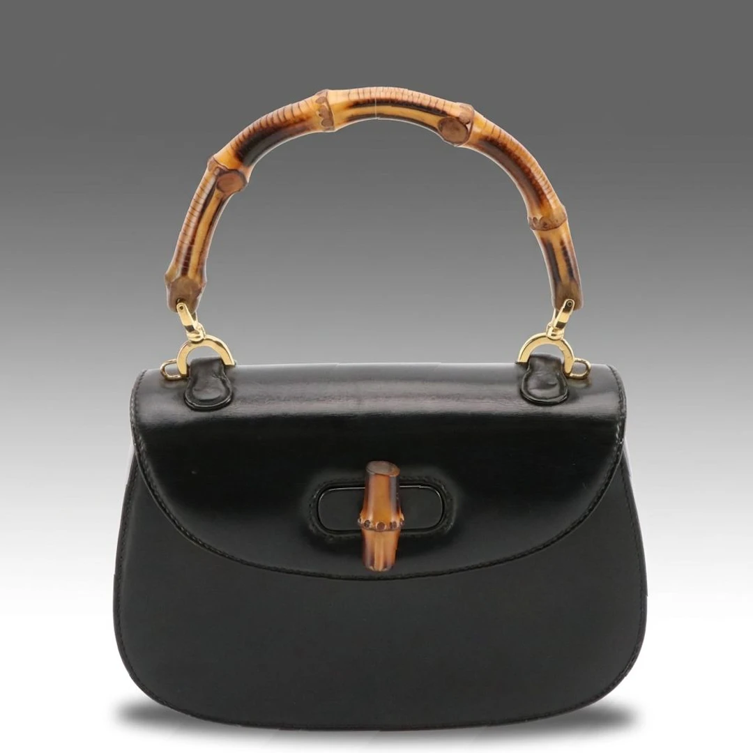 Gucci Bamboo 1947 Top Handle Bag in Black Calfskin Leather