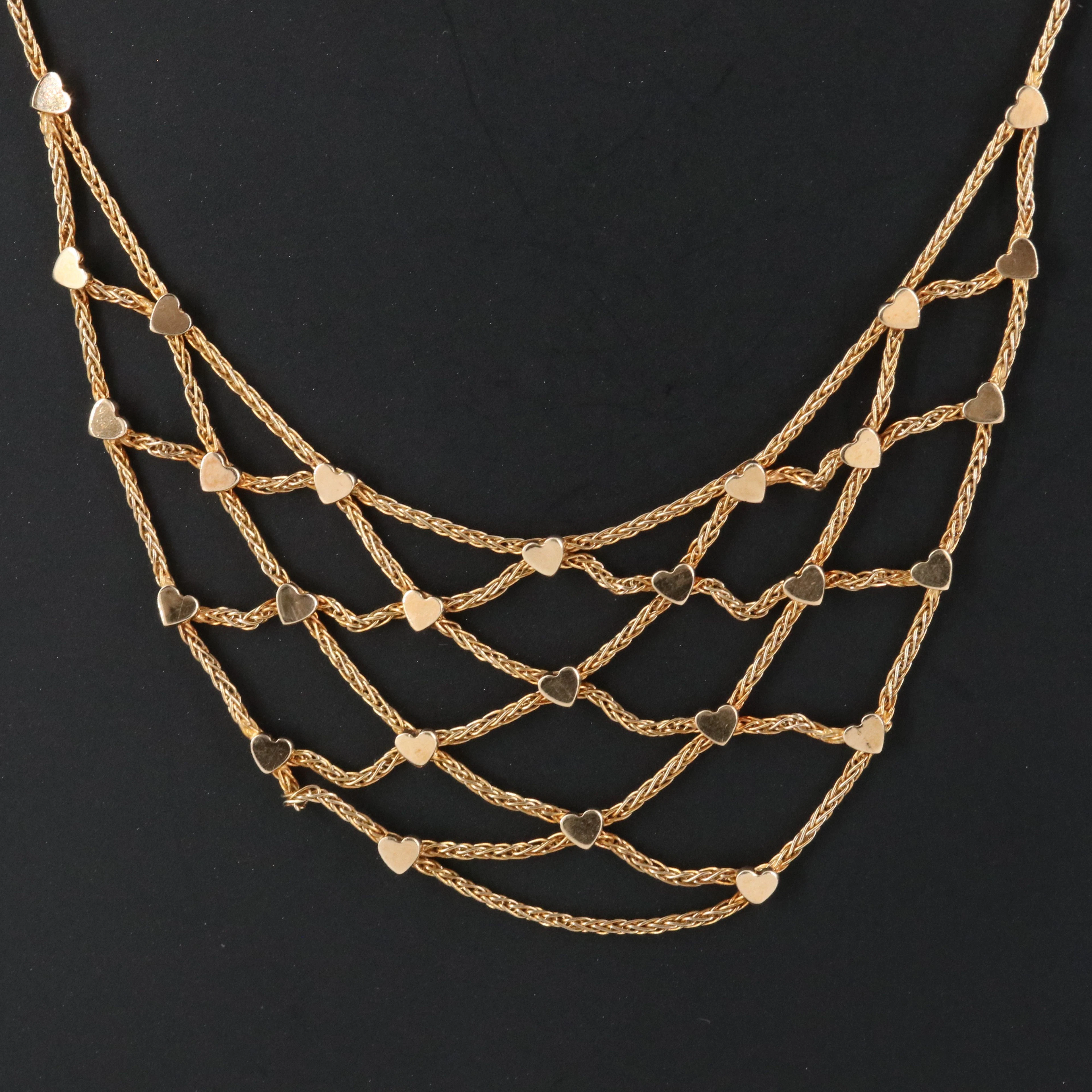 14K Foxtail Festoon Necklace with Heart Details