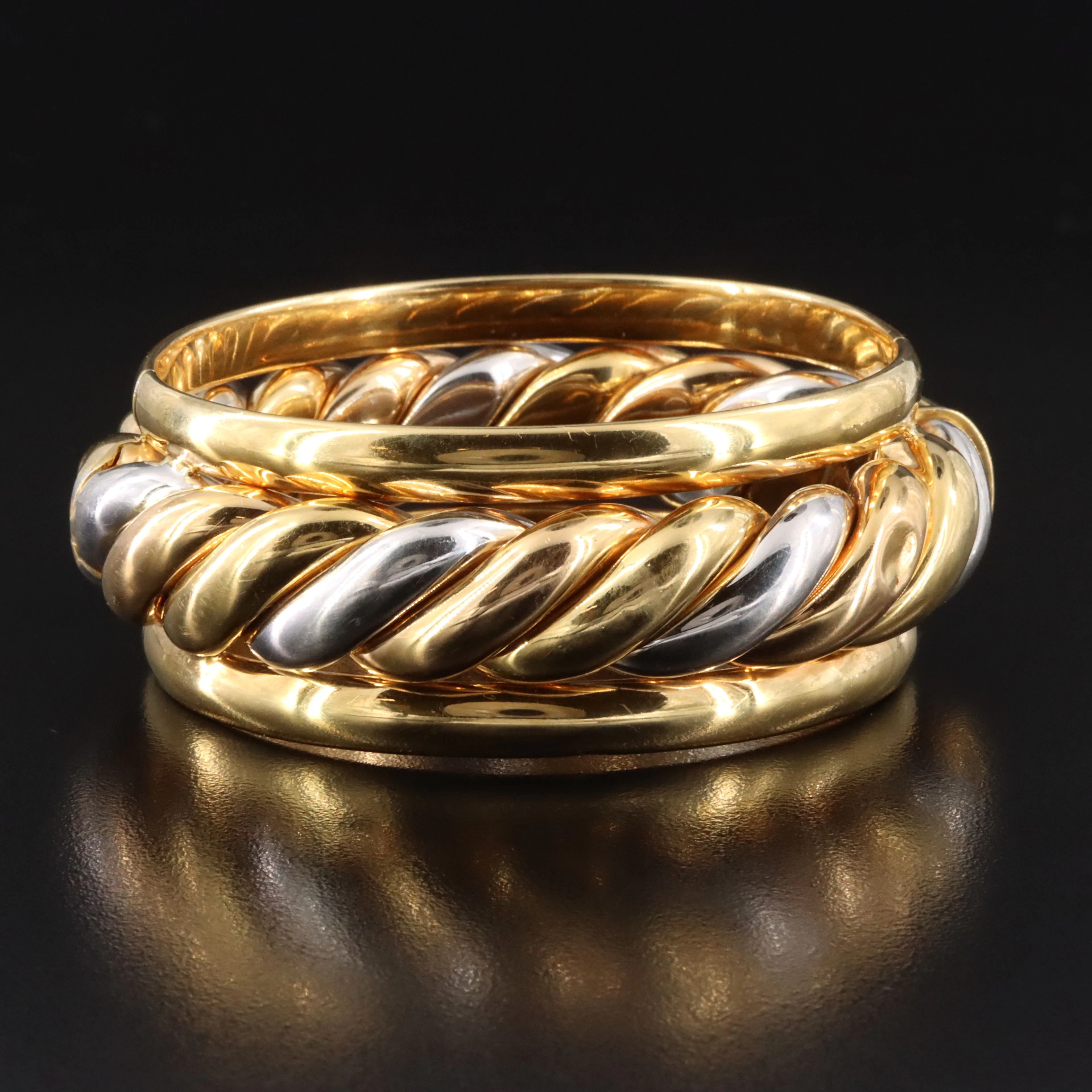 Micheletto 18K Italian Hinged Cuff Bracelet with Two-Tone Braiding