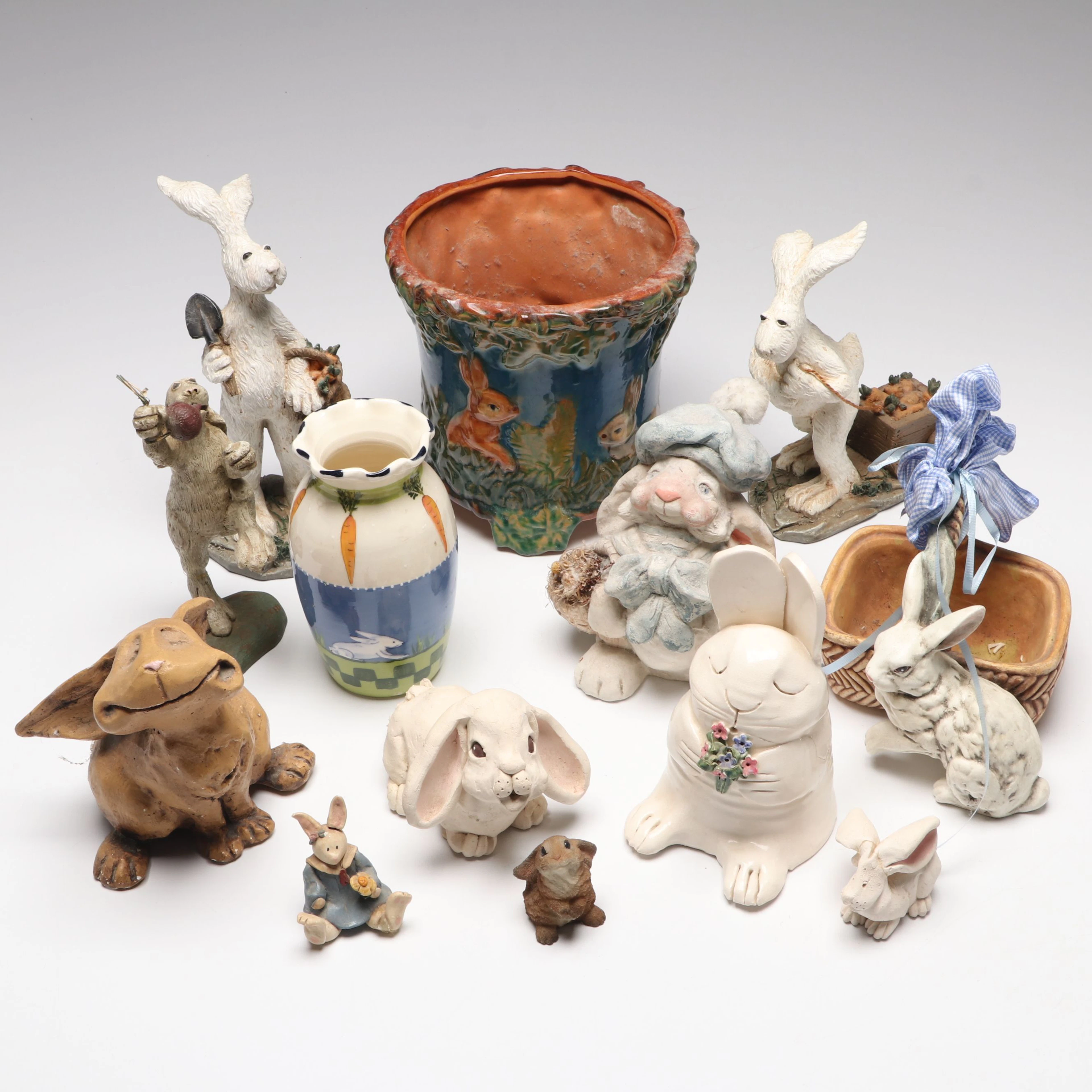 Coyne's and Company Folk Art with Other Rabbit Figurines, Planter and Vase