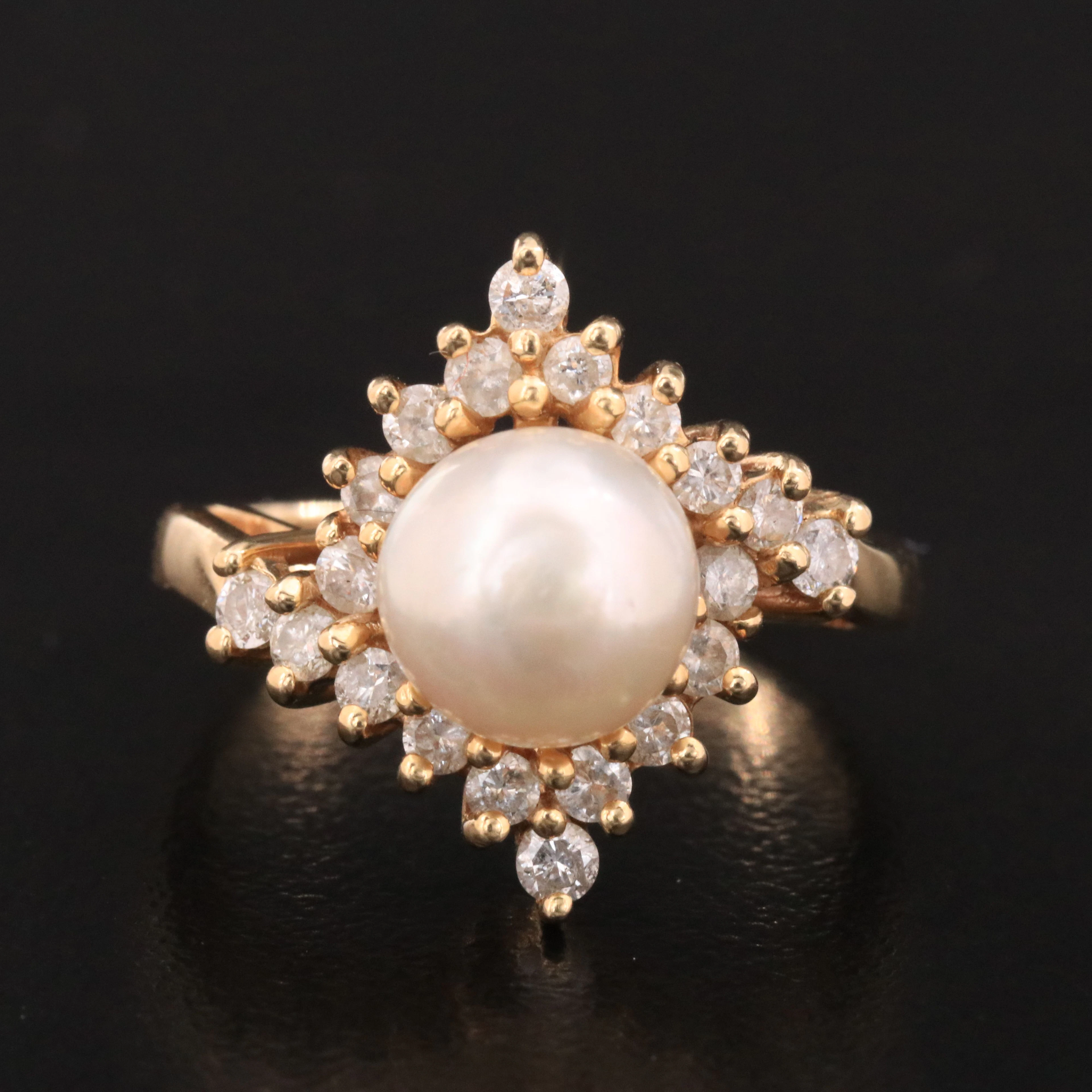 14K Pearl and Diamond Ring