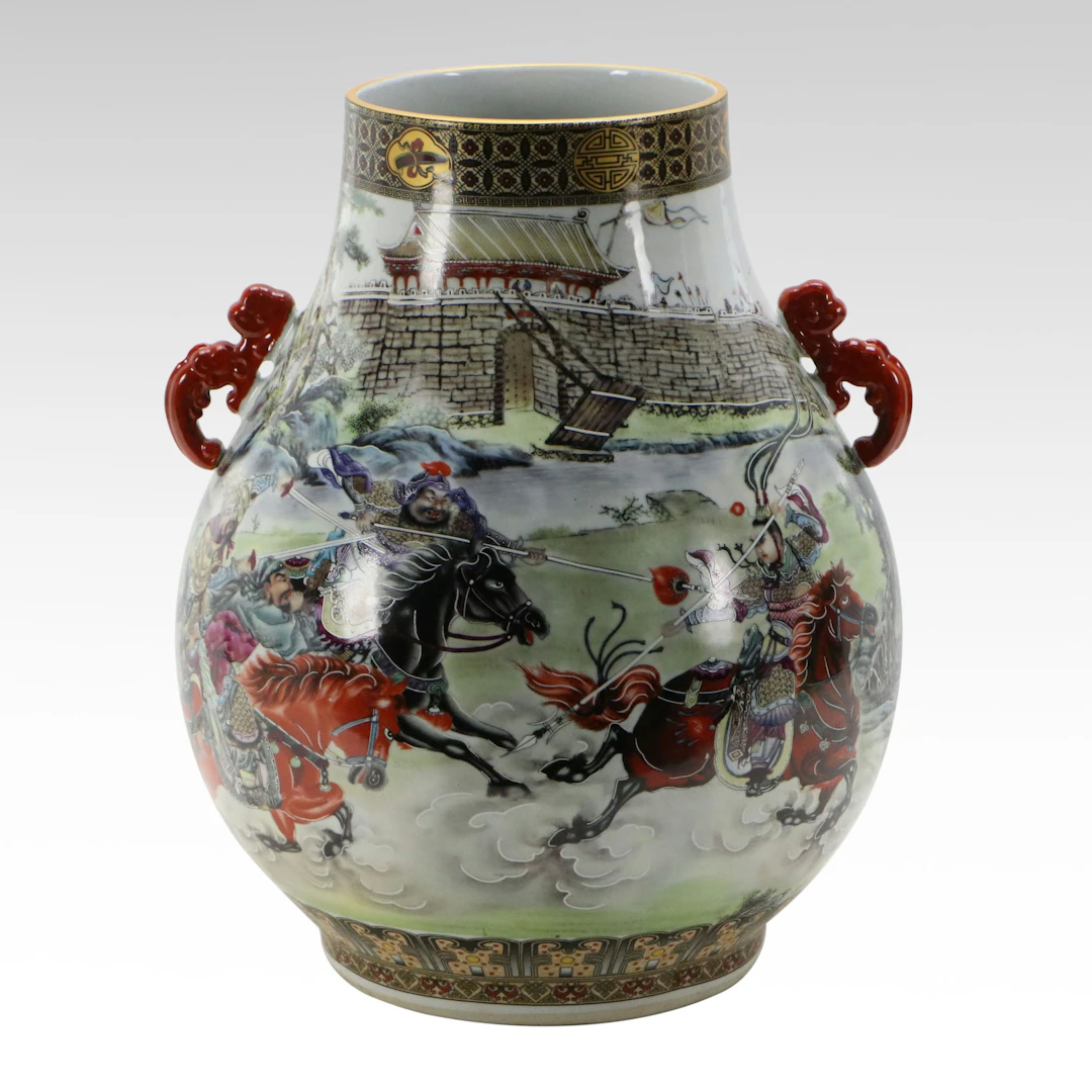 Chinese Porcelain Decorative Vase with Image Transfer Faux Painted Glaze