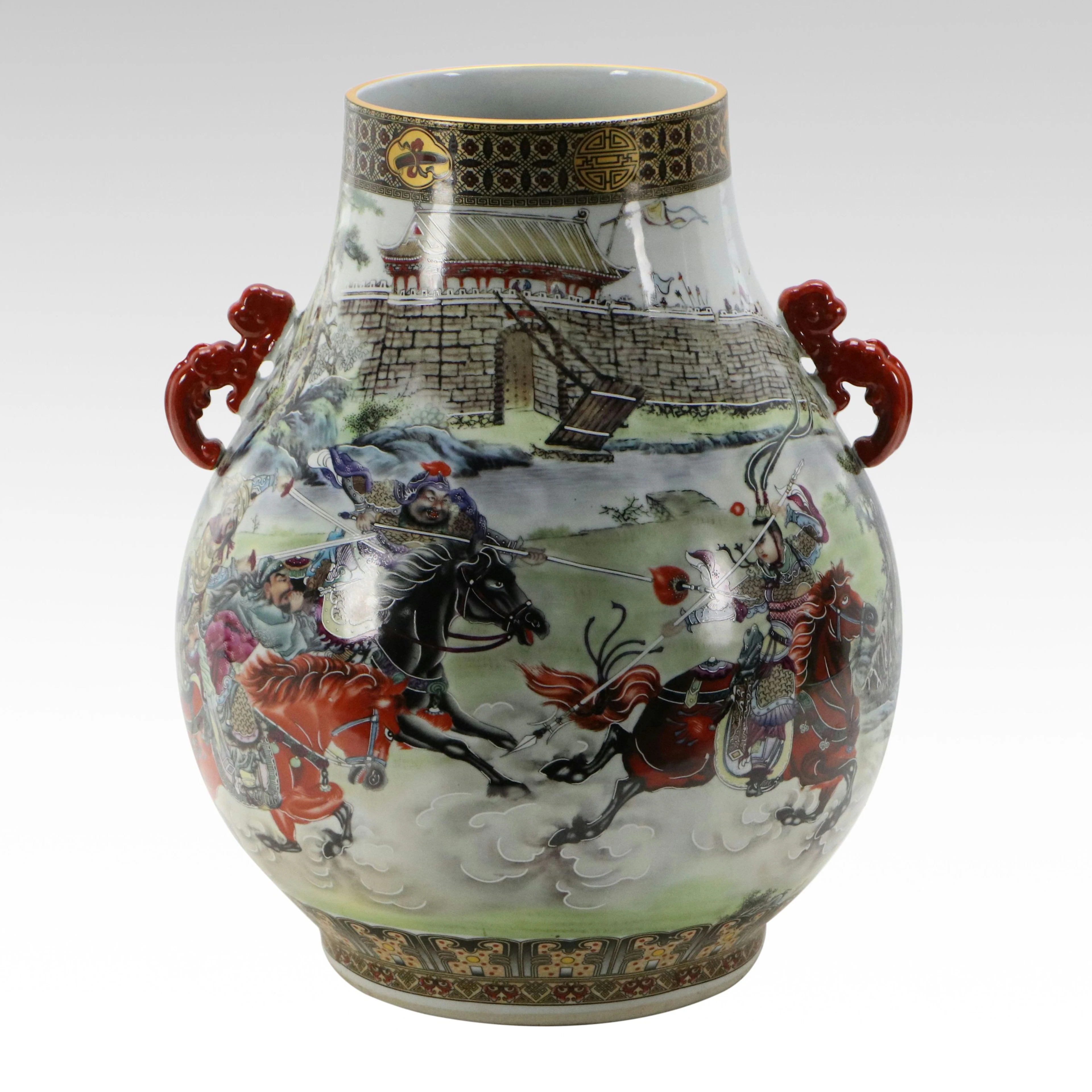 Chinese Porcelain Decorative Vase with Image Transfer Faux Painted Glaze