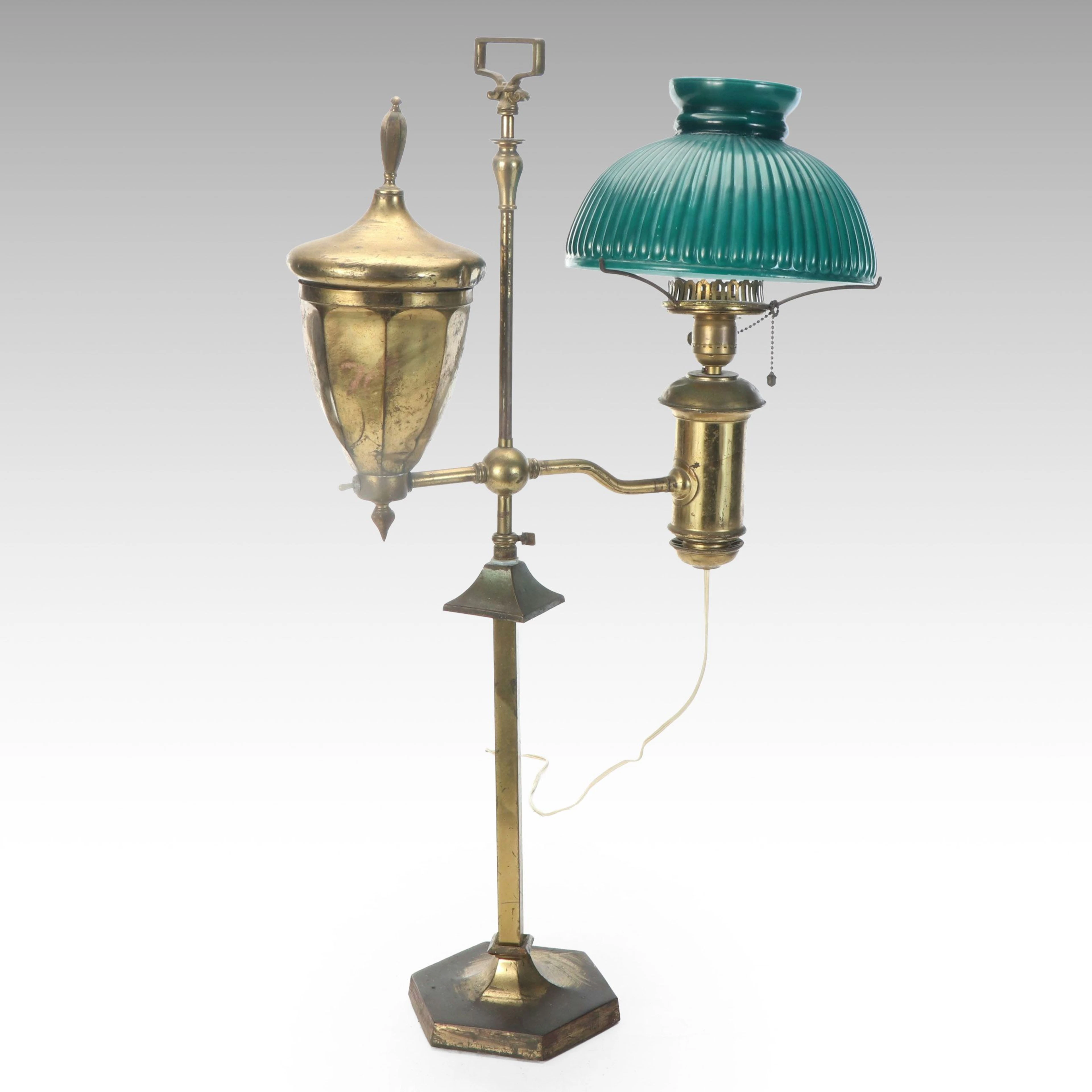 Victorian Brass Student Offset Desk Lamp, Antique and Adapted
