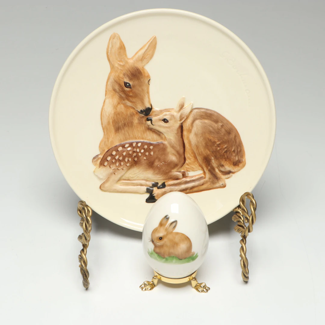 West German Goebel "Doe & Fawn" Mothers Series Plate with Rabbit Egg