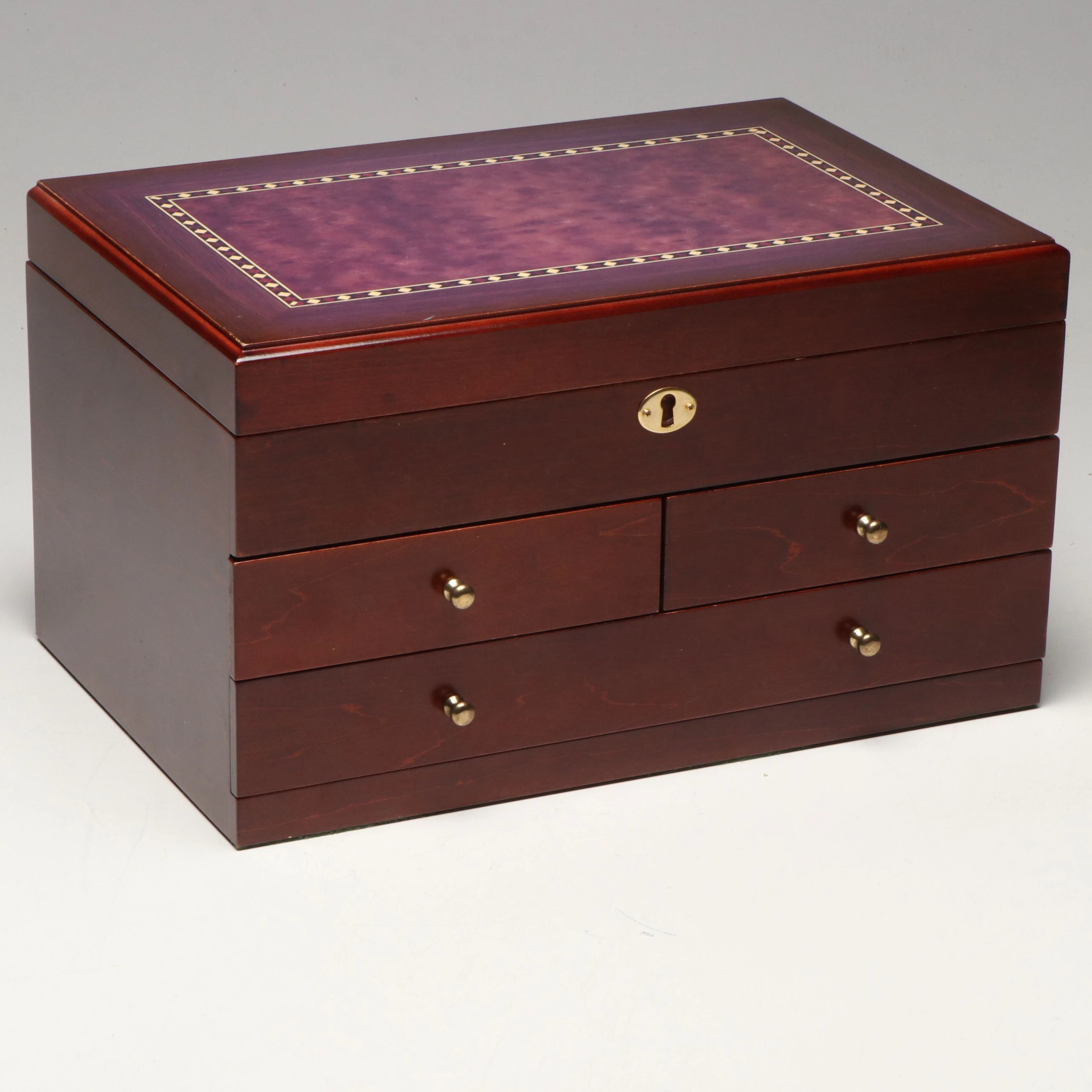 Mele & Co. Cherry Wood with Faux Inlay Jewelry Box , 21st C.