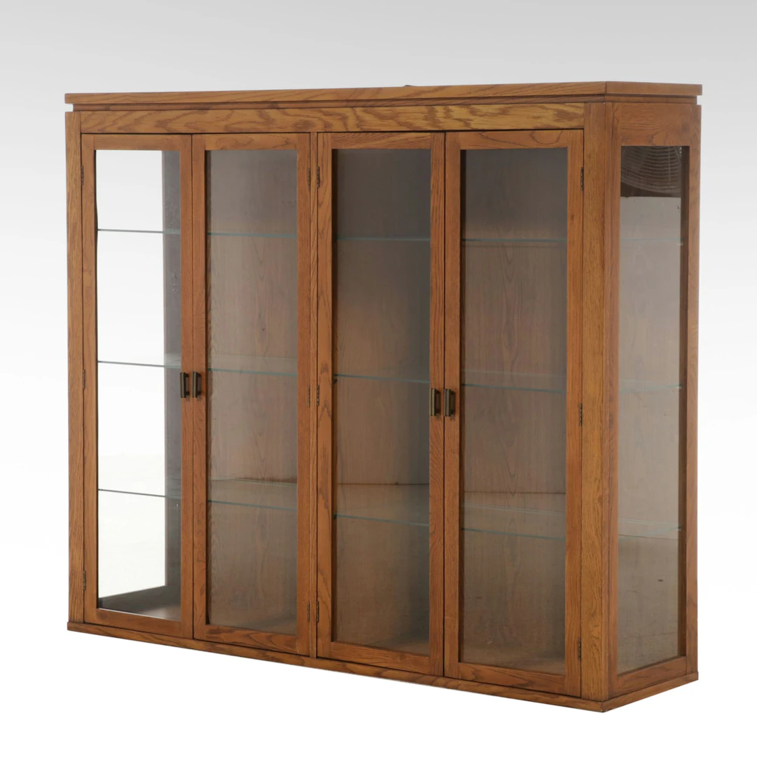 Bernhardt Mid Century Modern Style Oak Glazed Display Cabinet