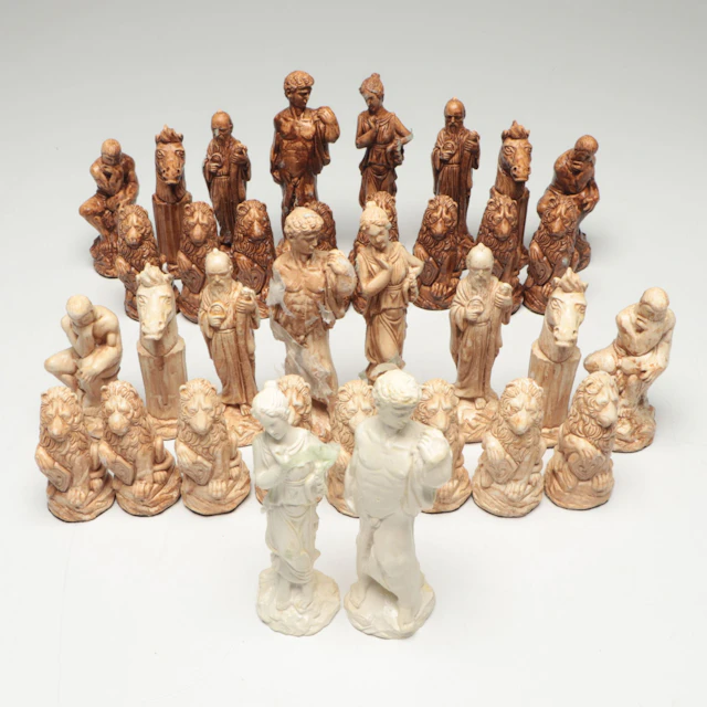 Plaster Classical Sculpture Themed Chess Pieces, Vintage