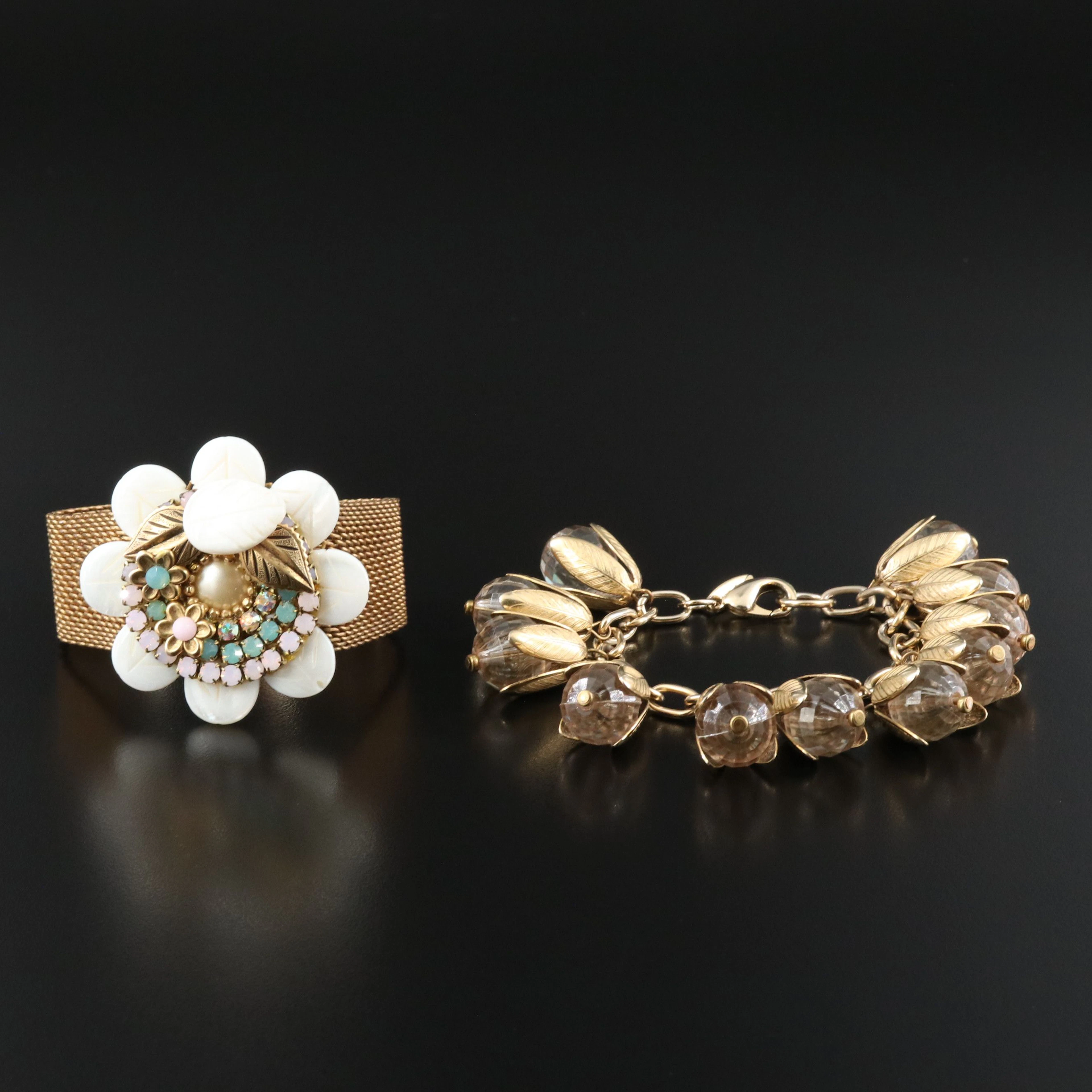Lenora Dame Vintage Inspired Boho Bracelets w/ Mother-of-Pearl and Rhinestone