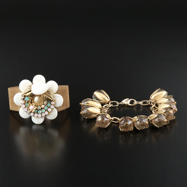 Lenora Dame Vintage Inspired Boho Bracelets w/ Mother-of-Pearl and Rhinestone