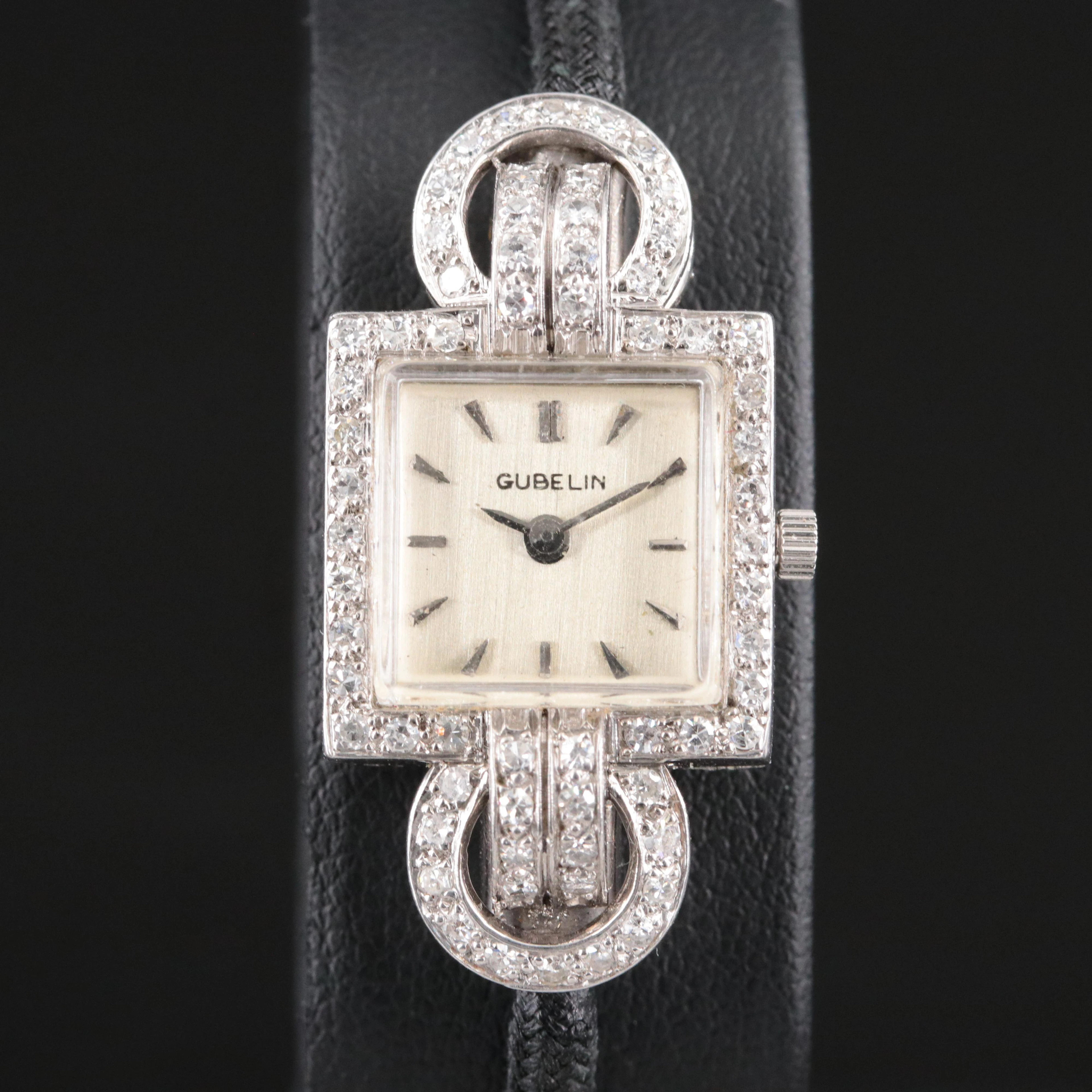 Vintage Palladium Diamond Case Gubelin Retrofit Quartz Movement Watch