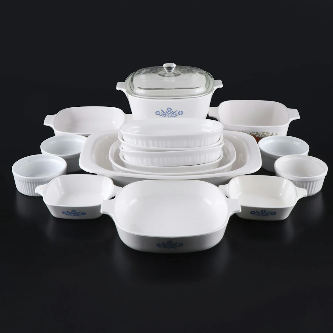 CorningWare "Cornflower Blue" and "Harvest" Casseroles with More Bakeware