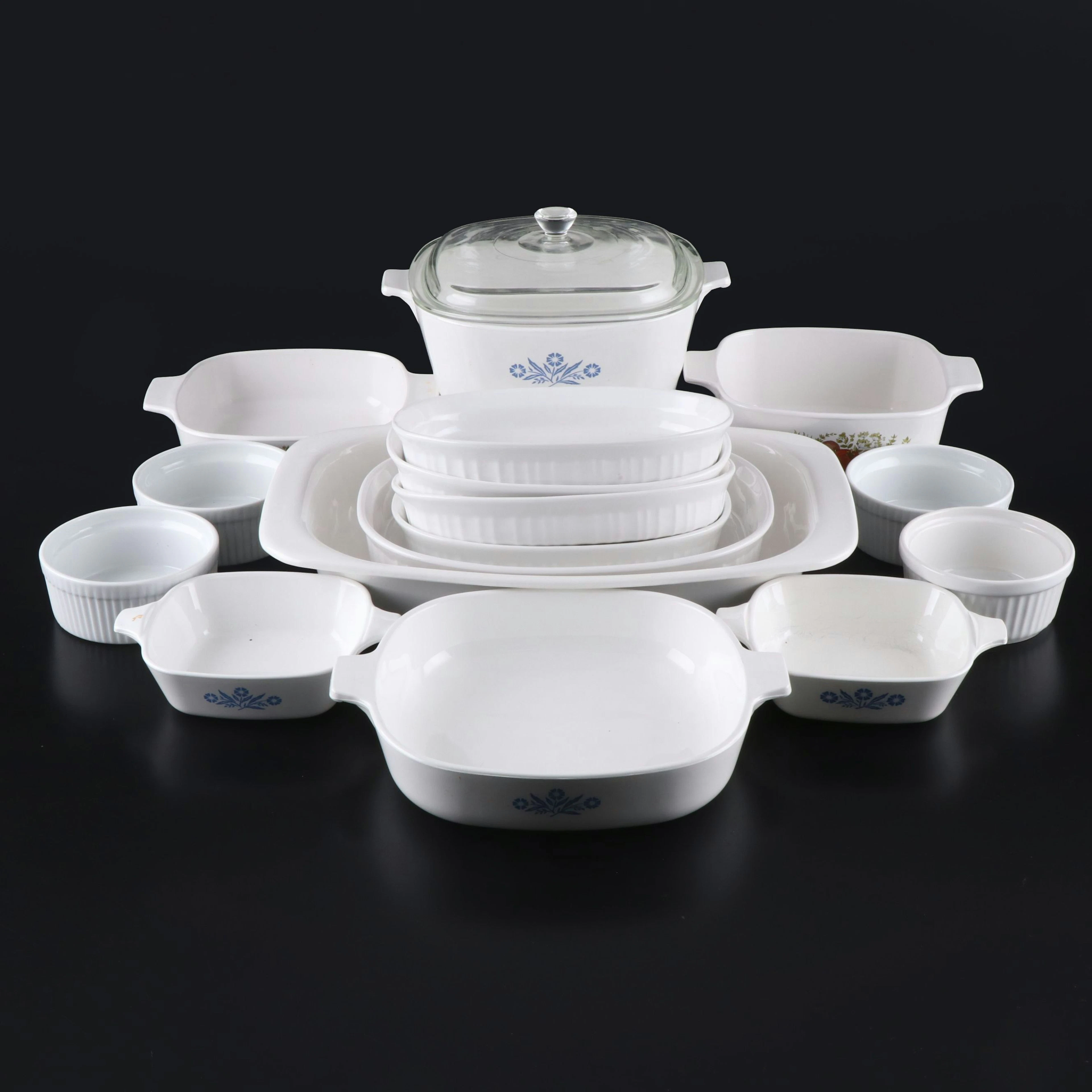 CorningWare "Cornflower Blue" and "Harvest" Casseroles with More Bakeware