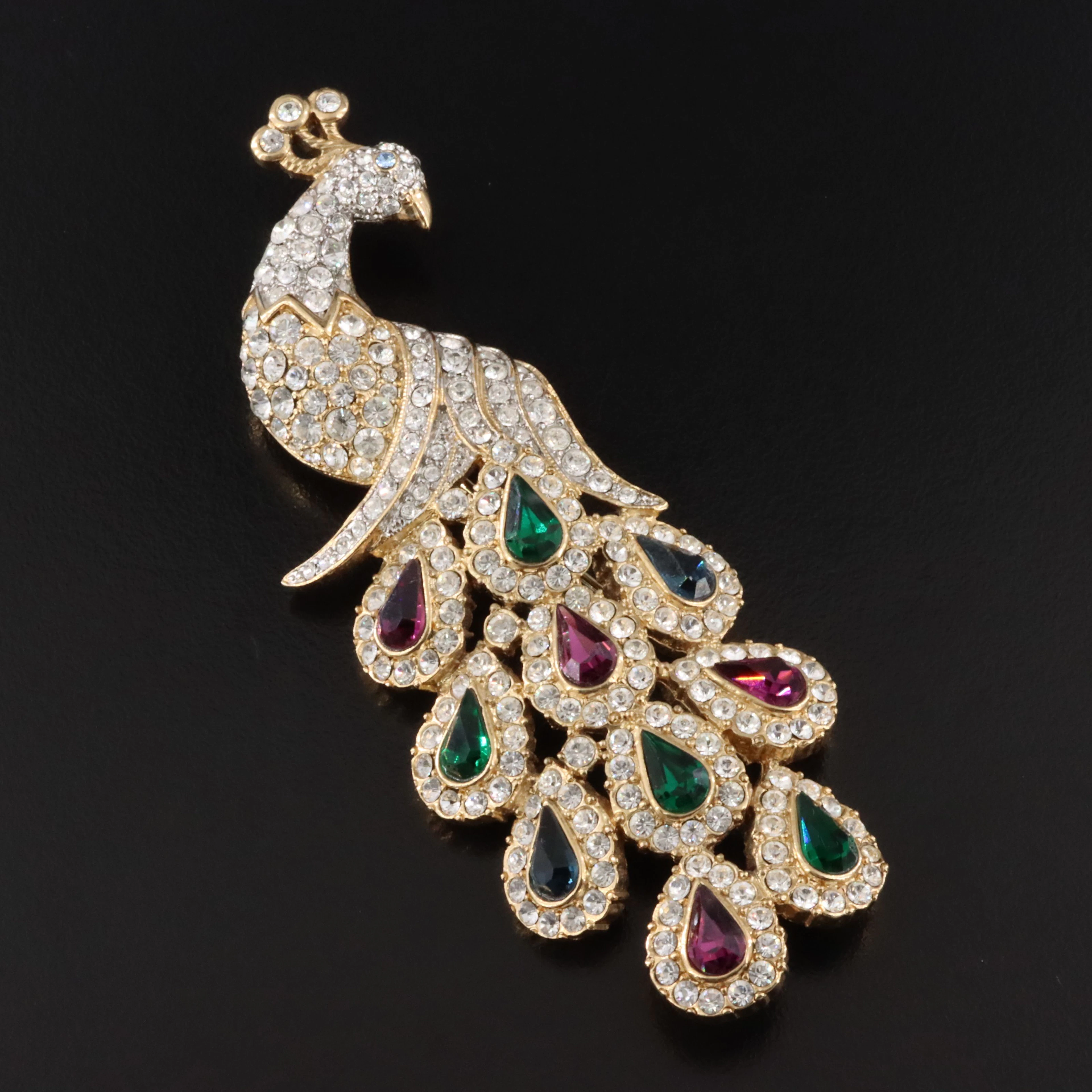 Nolan Miller Rhinestone Peacock Brooch