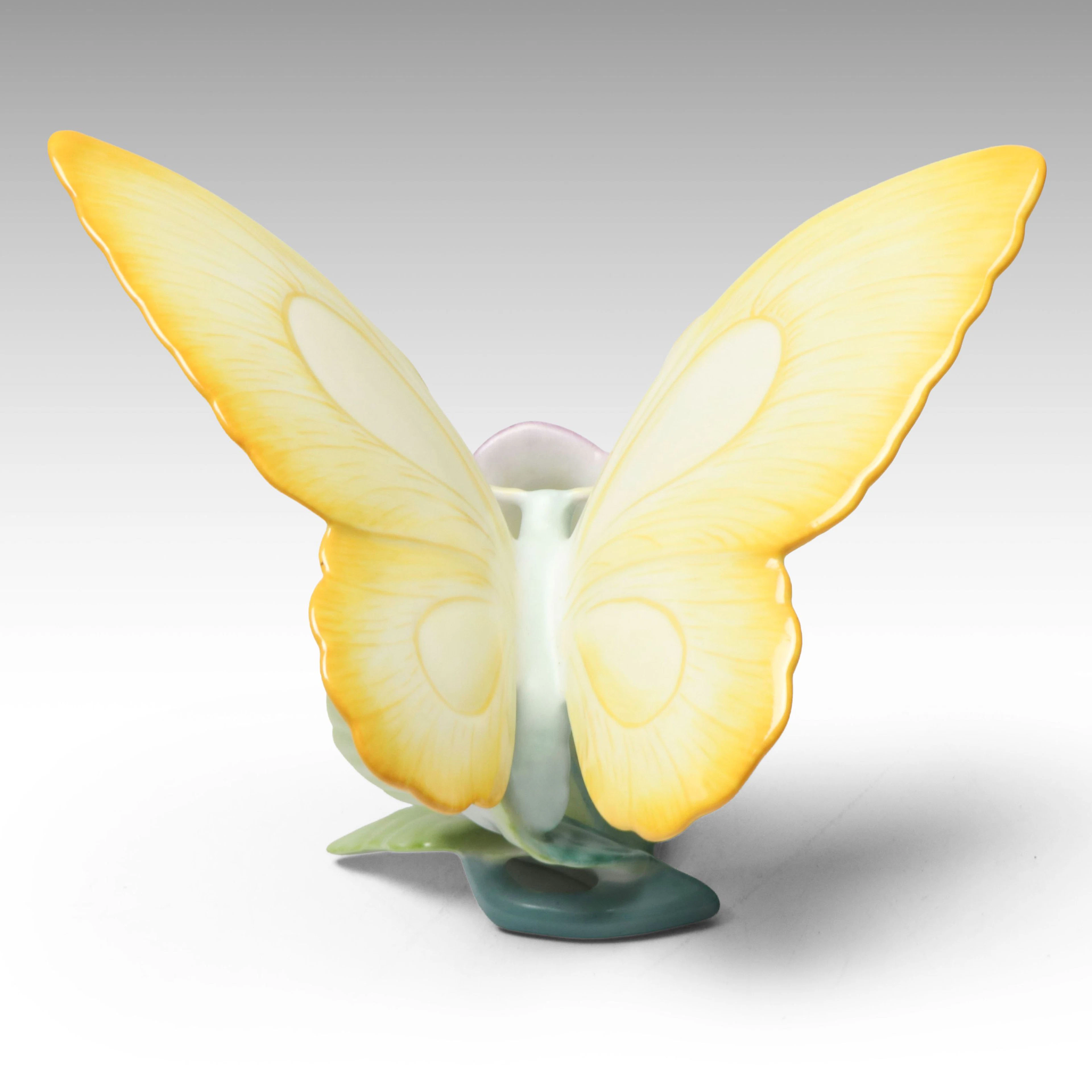 Herend "Large Yellow Butterfly on Purple Flowers" Porcelain Figurine