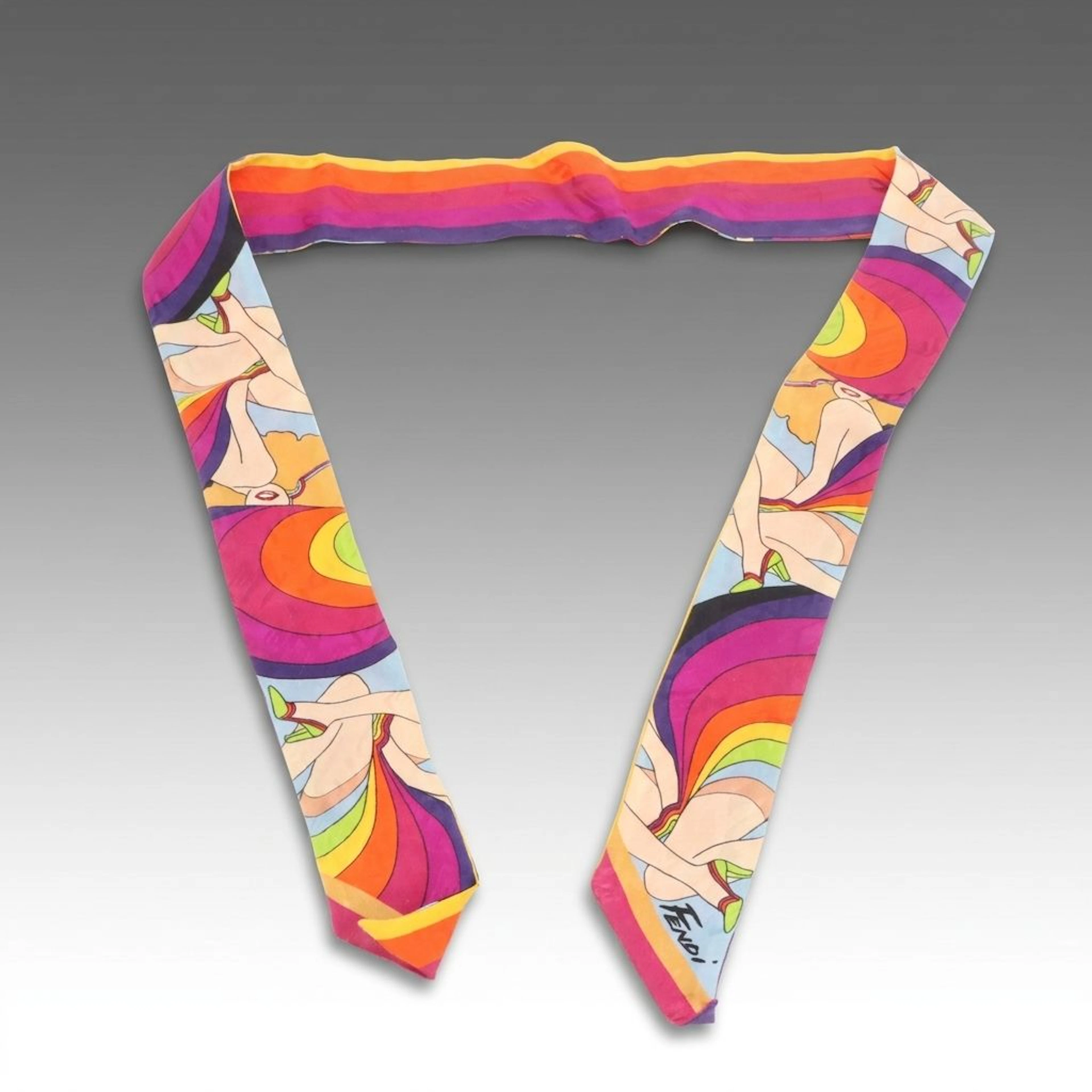 Fendi Rainbow Bathing Beauty Wrappy Scarf in Logo Silk Jacquard with Box