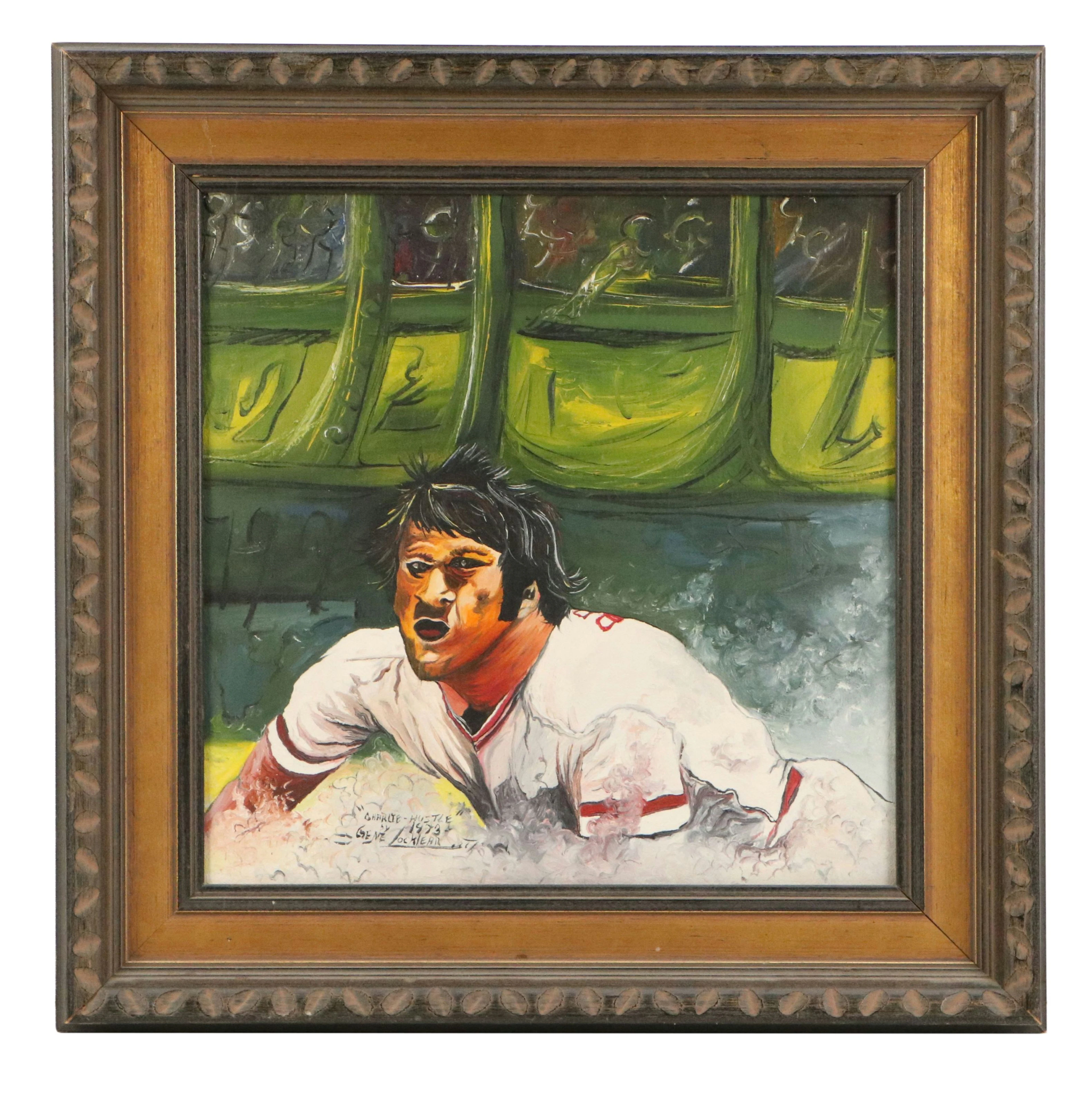 Gene Locklear Baseball Oil Painting of Pete Rose "Charlie-Hustle," 1973