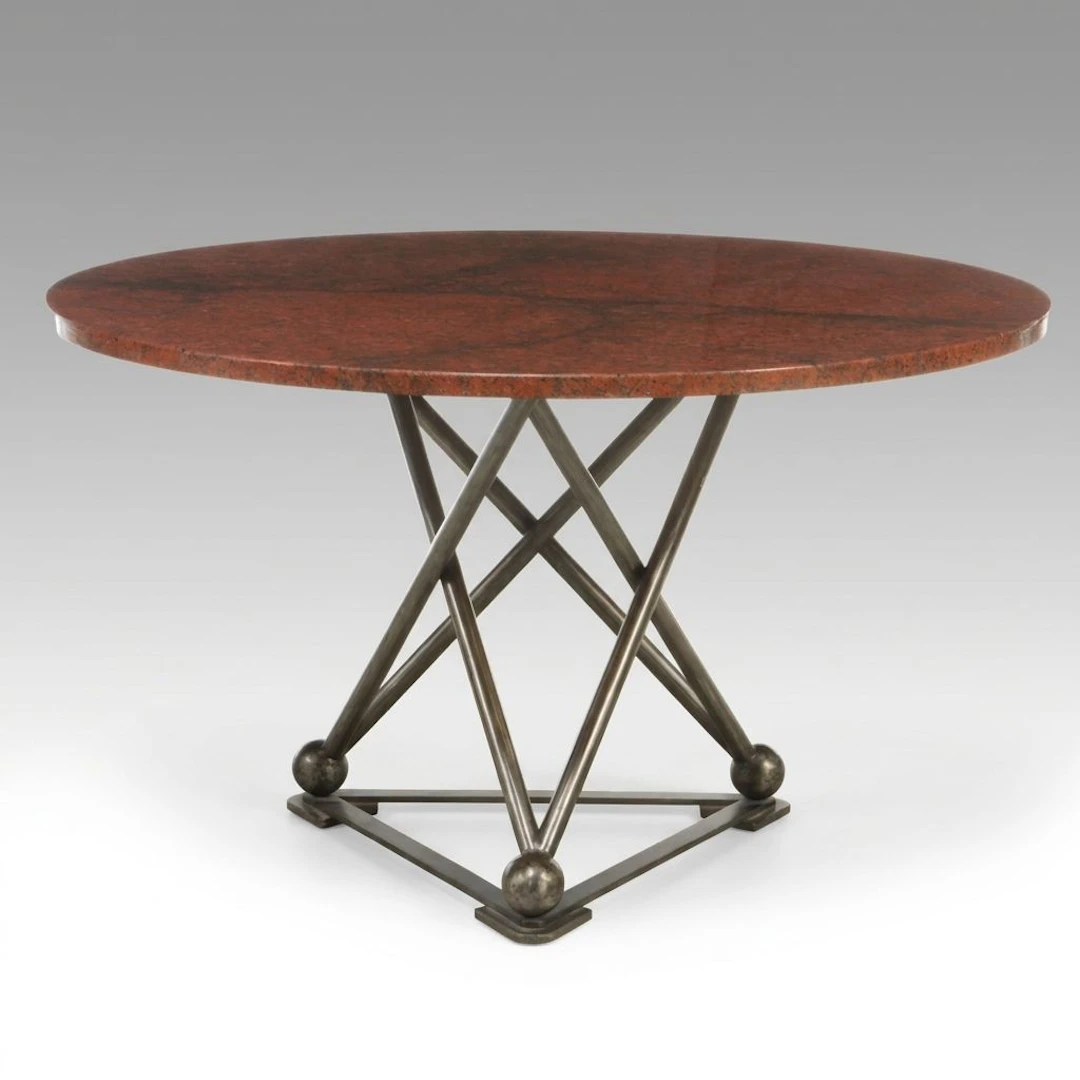 Contemporary Red Granite Top Table with Tubular Metal Base, 21st Century