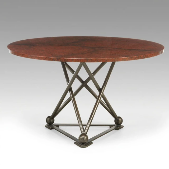 Contemporary Red Granite Top Table with Tubular Metal Base, 21st Century