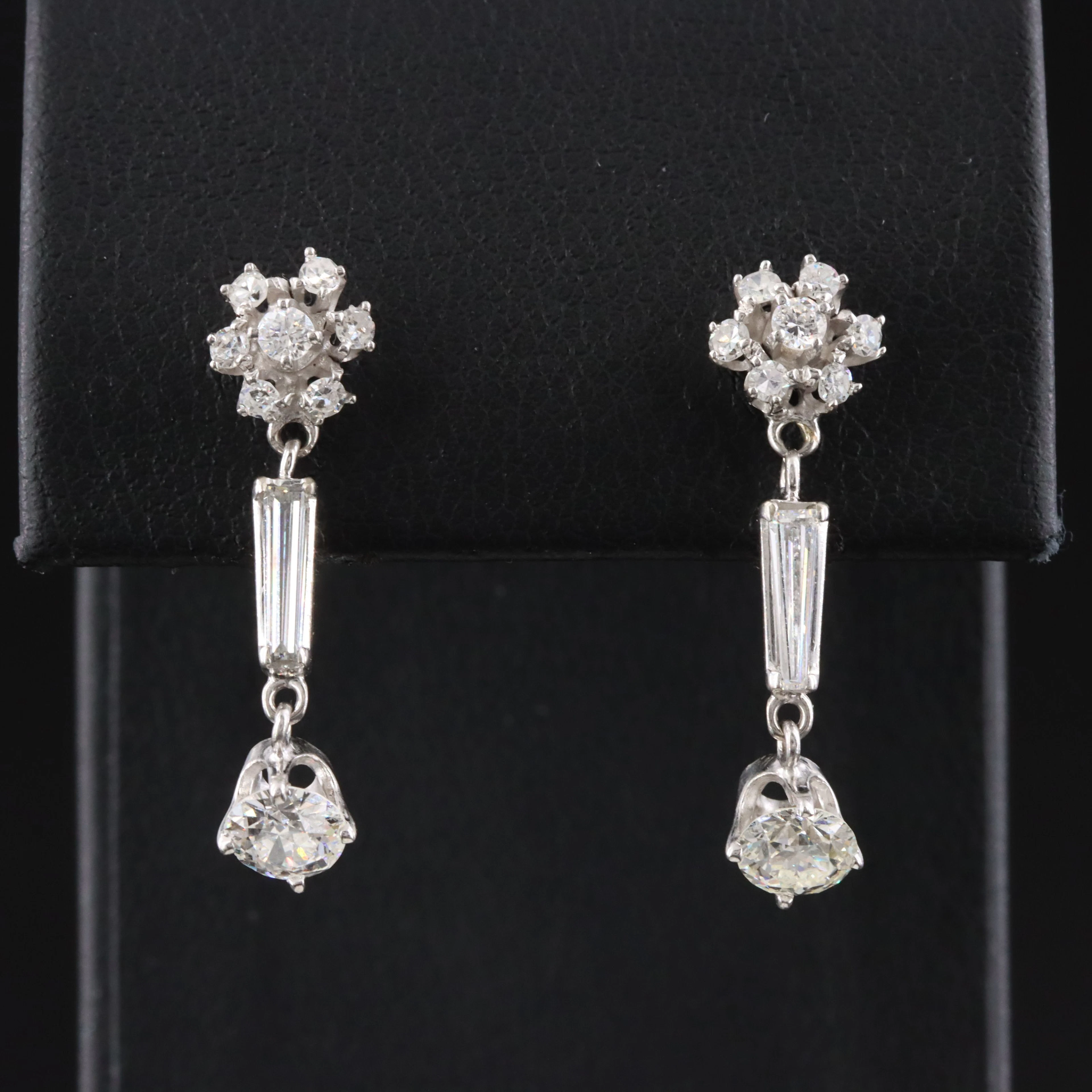 Palladium 1.37 CTW Diamond Drop Earrings