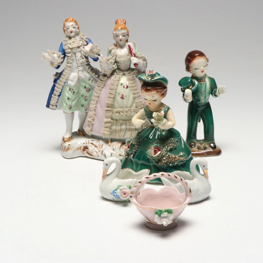 Dresden Lace Style and More Porcelain Figurines, Vintage